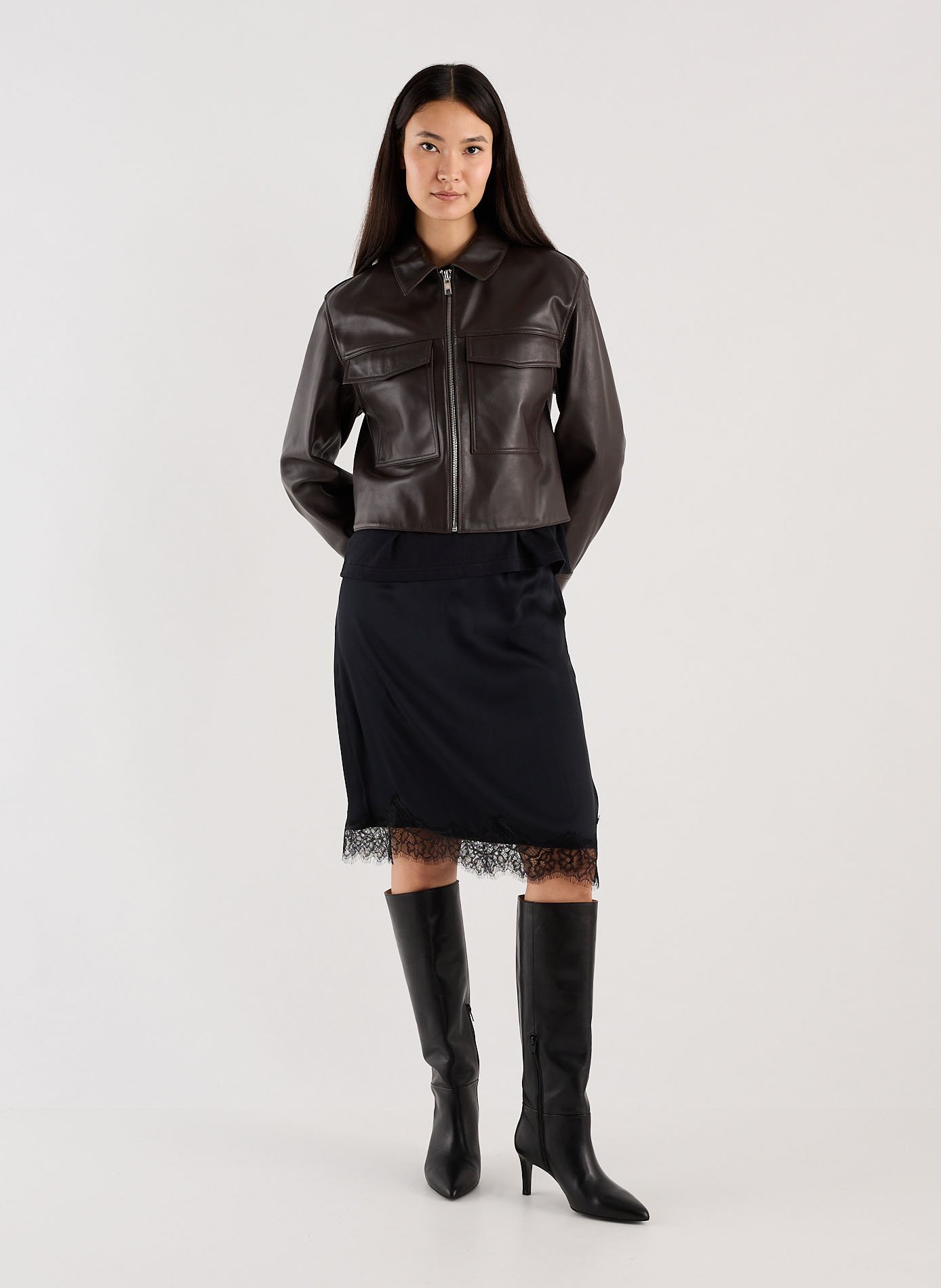 Veste courte en cuir SAISON 1865 Marron