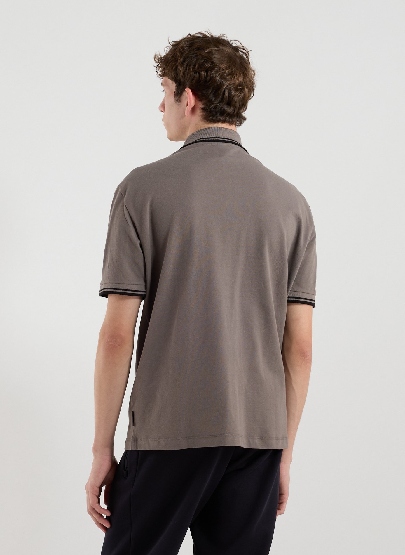 Piqué cotton polo with contrasting piping ARMANI EXCHANGE Brown