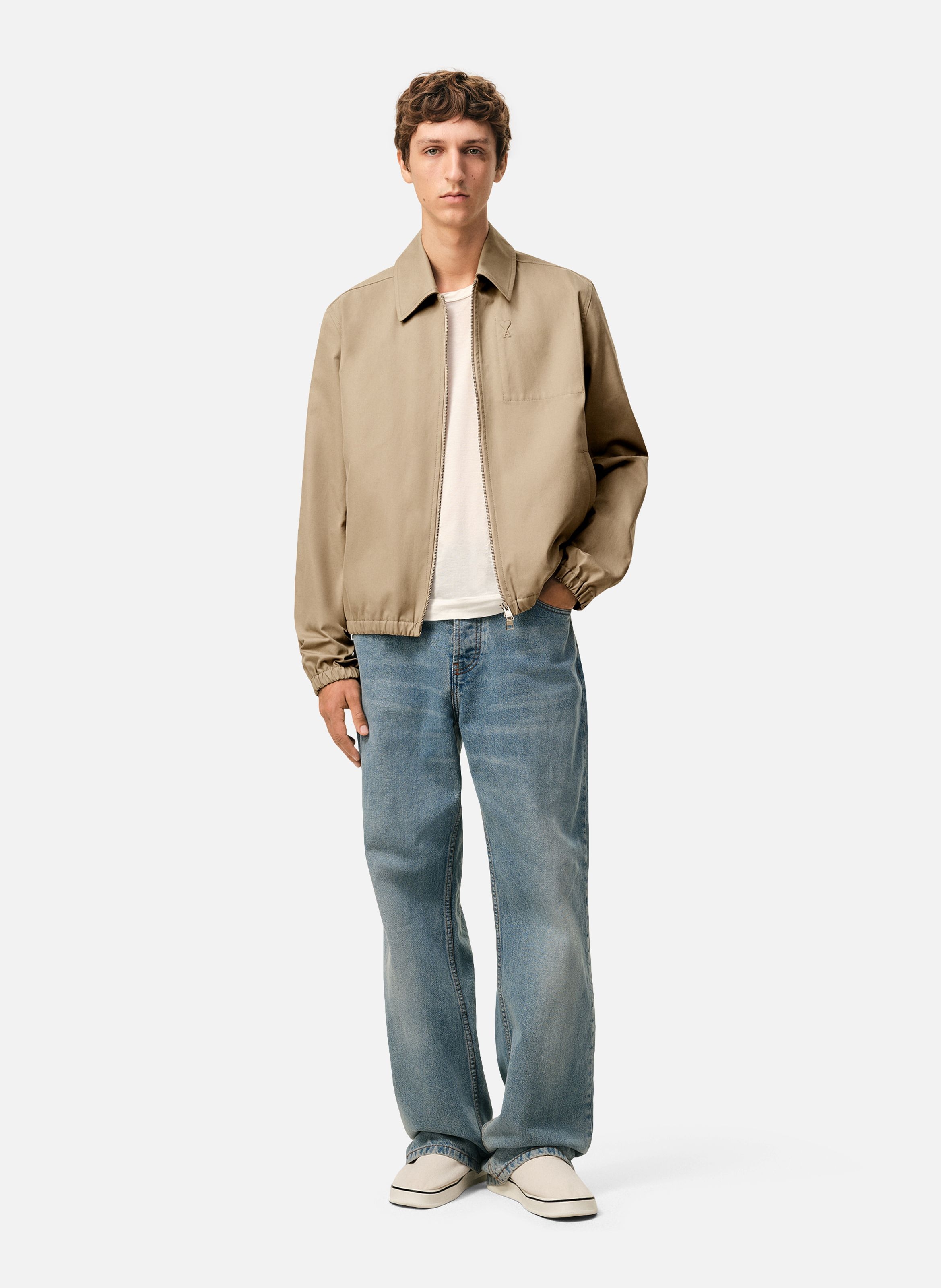 Blouson zippé ami de coeur en coton AMI PARIS Beige