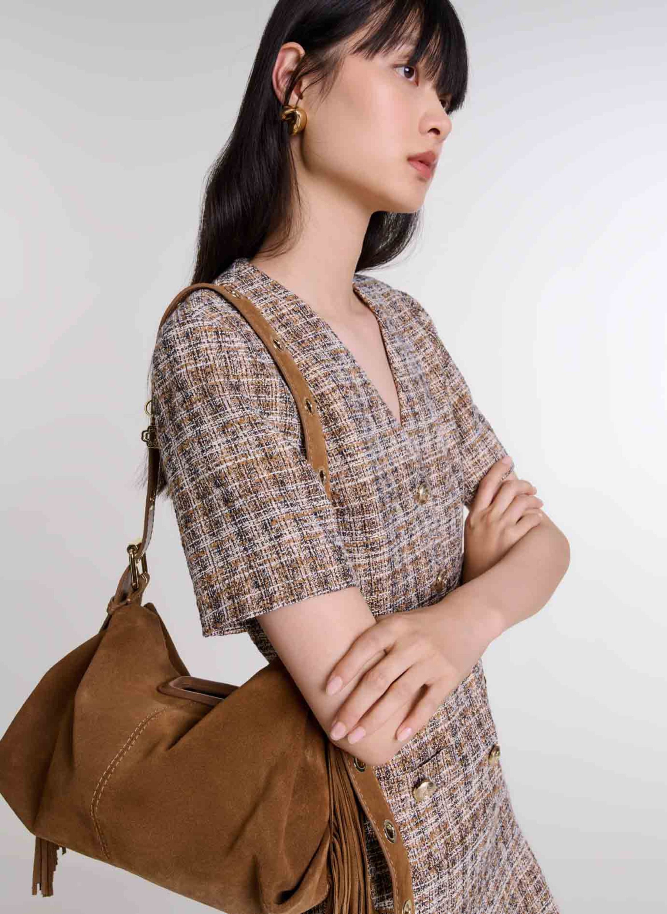 Sac porté épaule en cuir miss m MAJE Beige