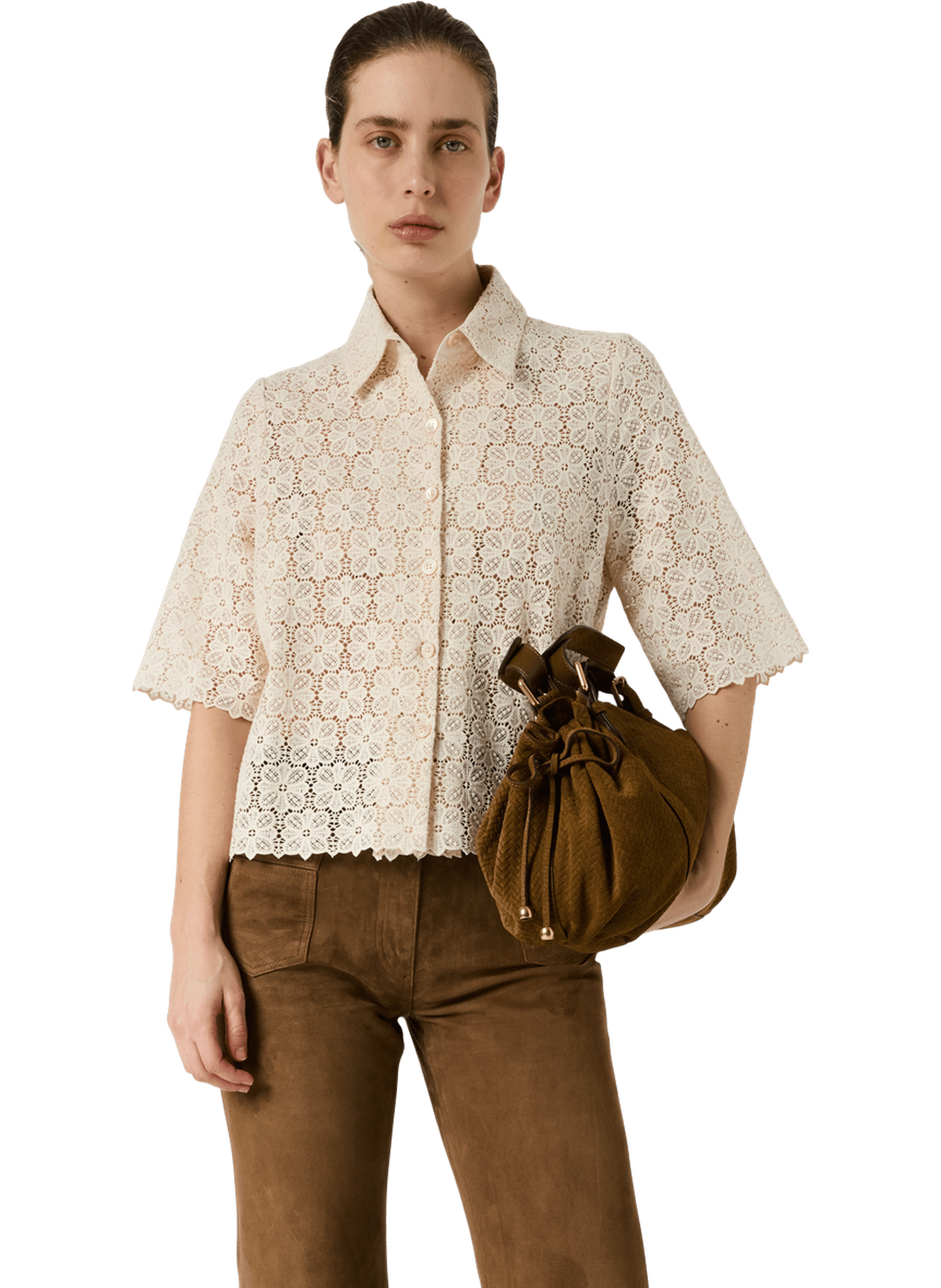 Chemise en guipure à manches courtes - caylie GERARD DAREL Beige