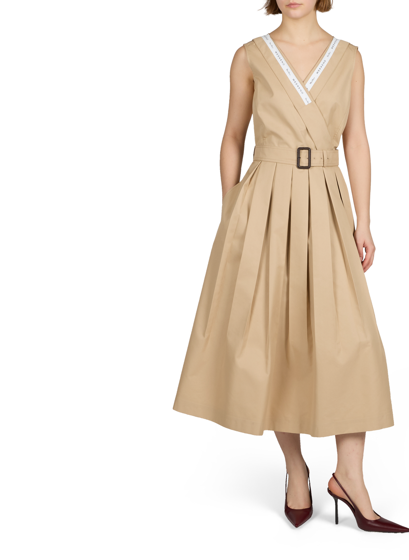 Robe midi sans manches en gabardine de coton MAX MARA WEEK END Beige