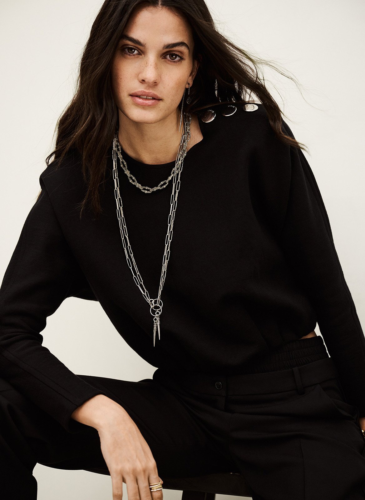 Top bouffant col rond en coton mélangé branny BA&SH Noir