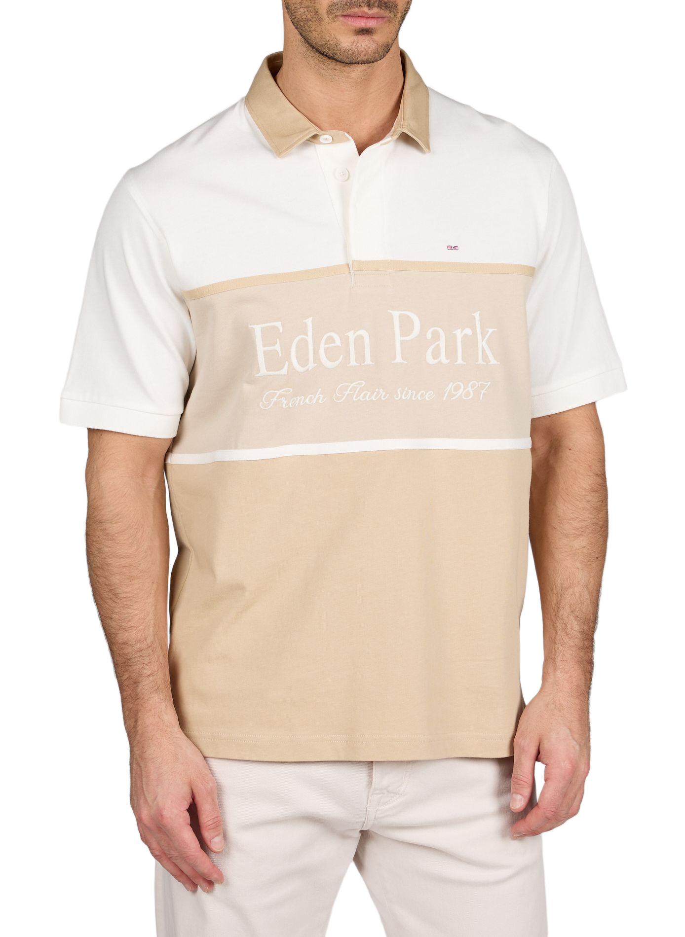 Polo broderie marque à manches courtes en coton EDEN PARK Bleu