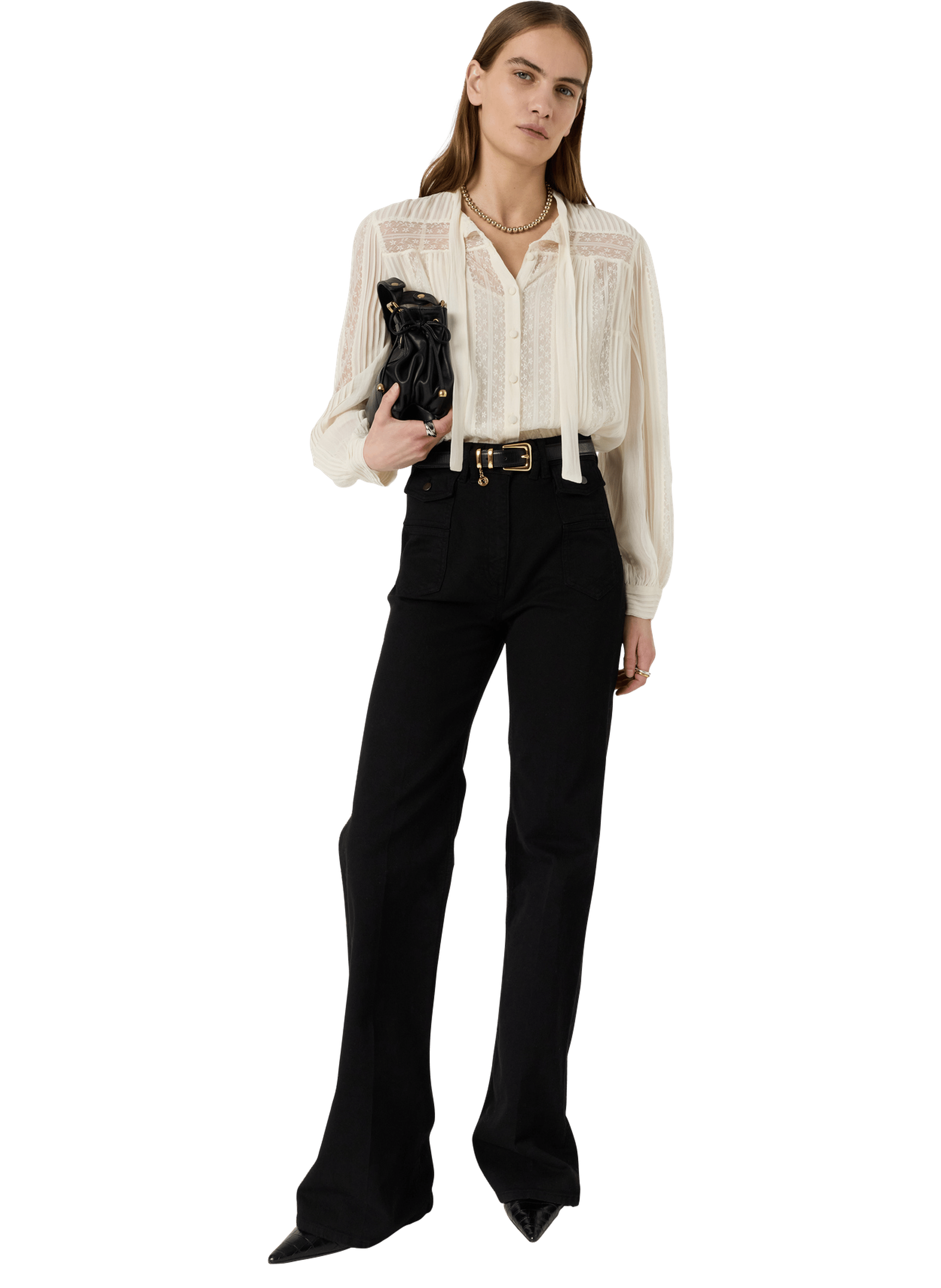 Chemise en dentelle à col lavallière - cyrana GERARD DAREL Blanc