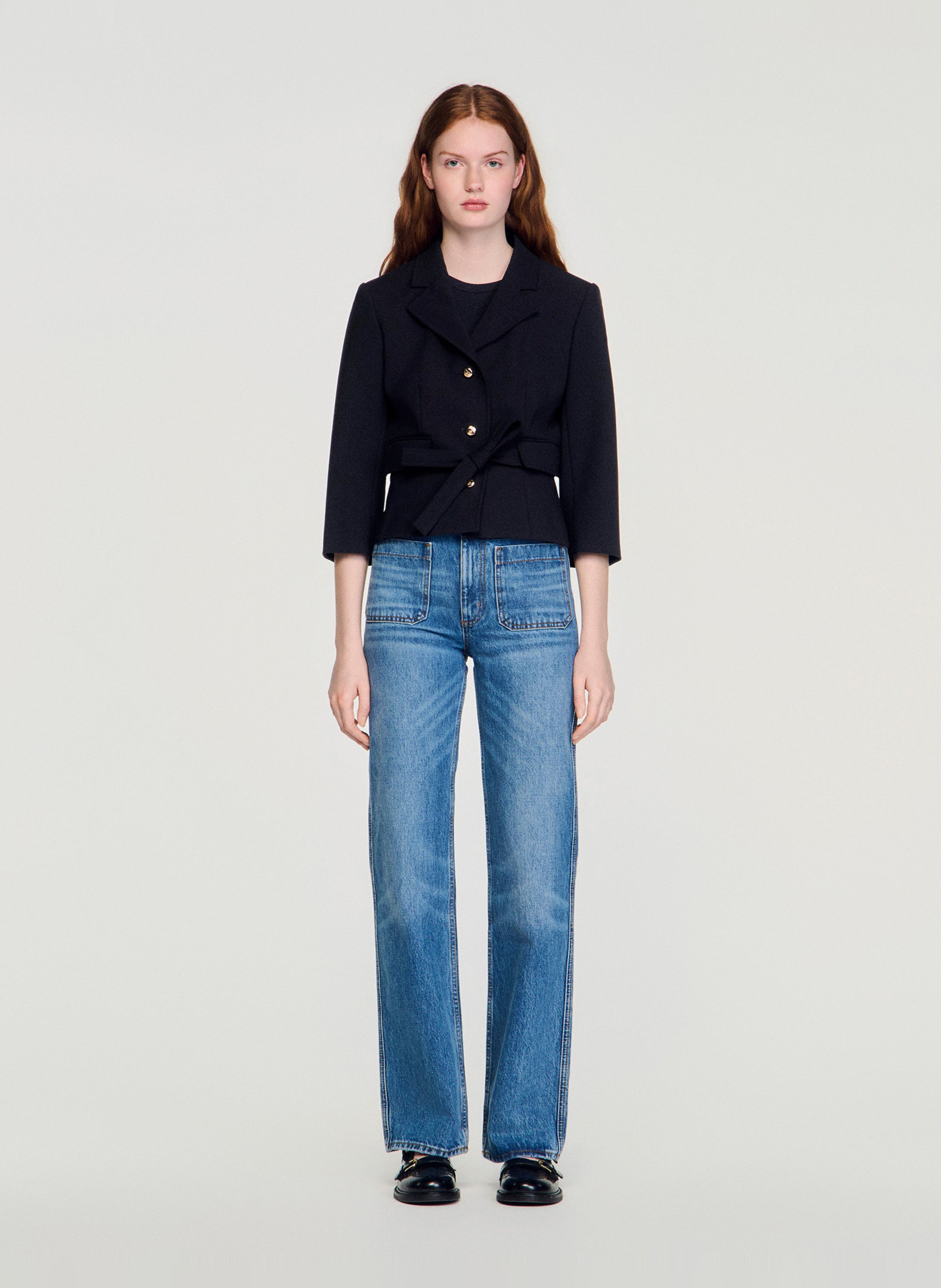 Veste cintrée courte col tailleur Noir