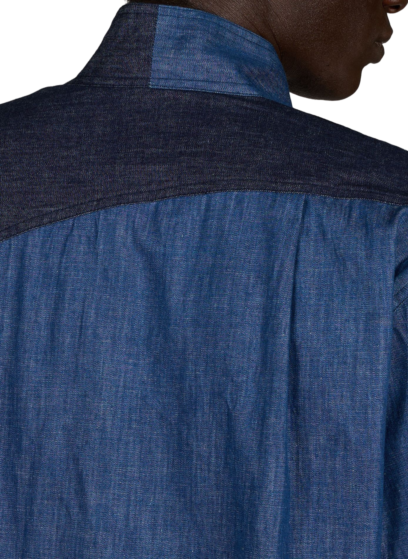 Camicia a taglio squadrato con inserto bicolore in cotone | Blu RENÈ Uomo