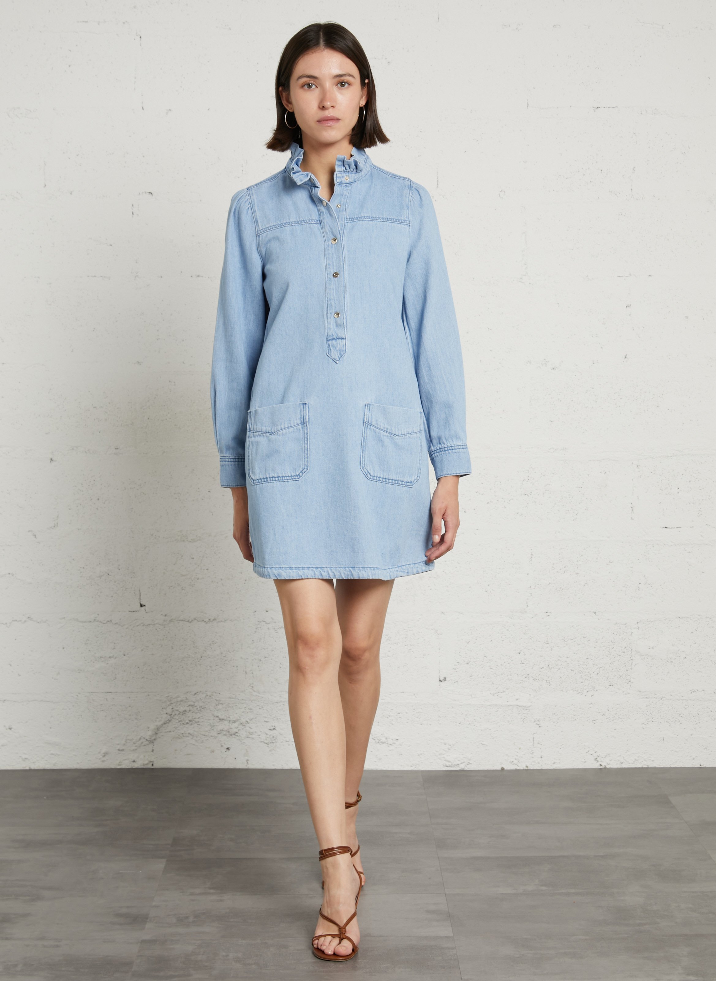 Robe courte manches longues en jean blake MAISON 123 Bleu