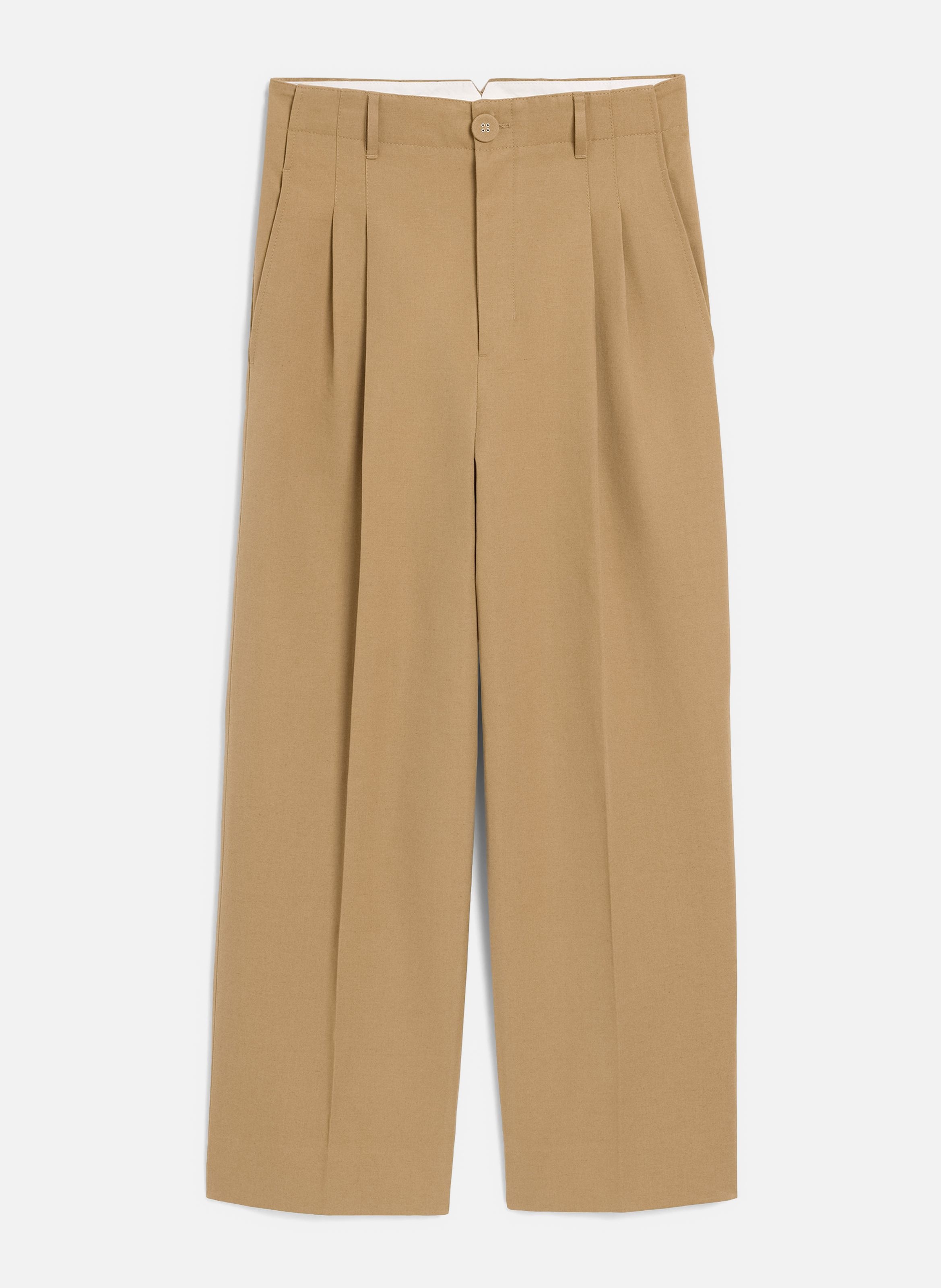 Pantalon coupe carotte taille haute en coton et lin AMI PARIS Beige