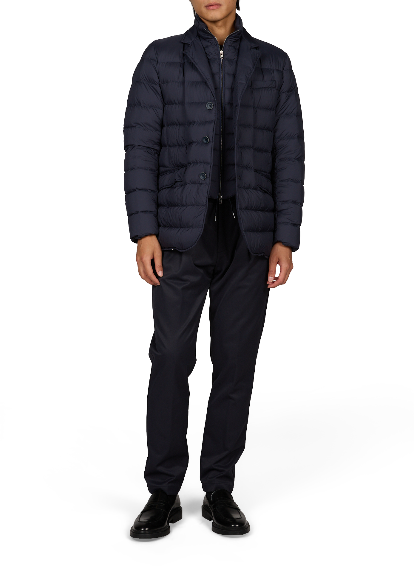 Straight puffer jacket with high neck HERNO Blue