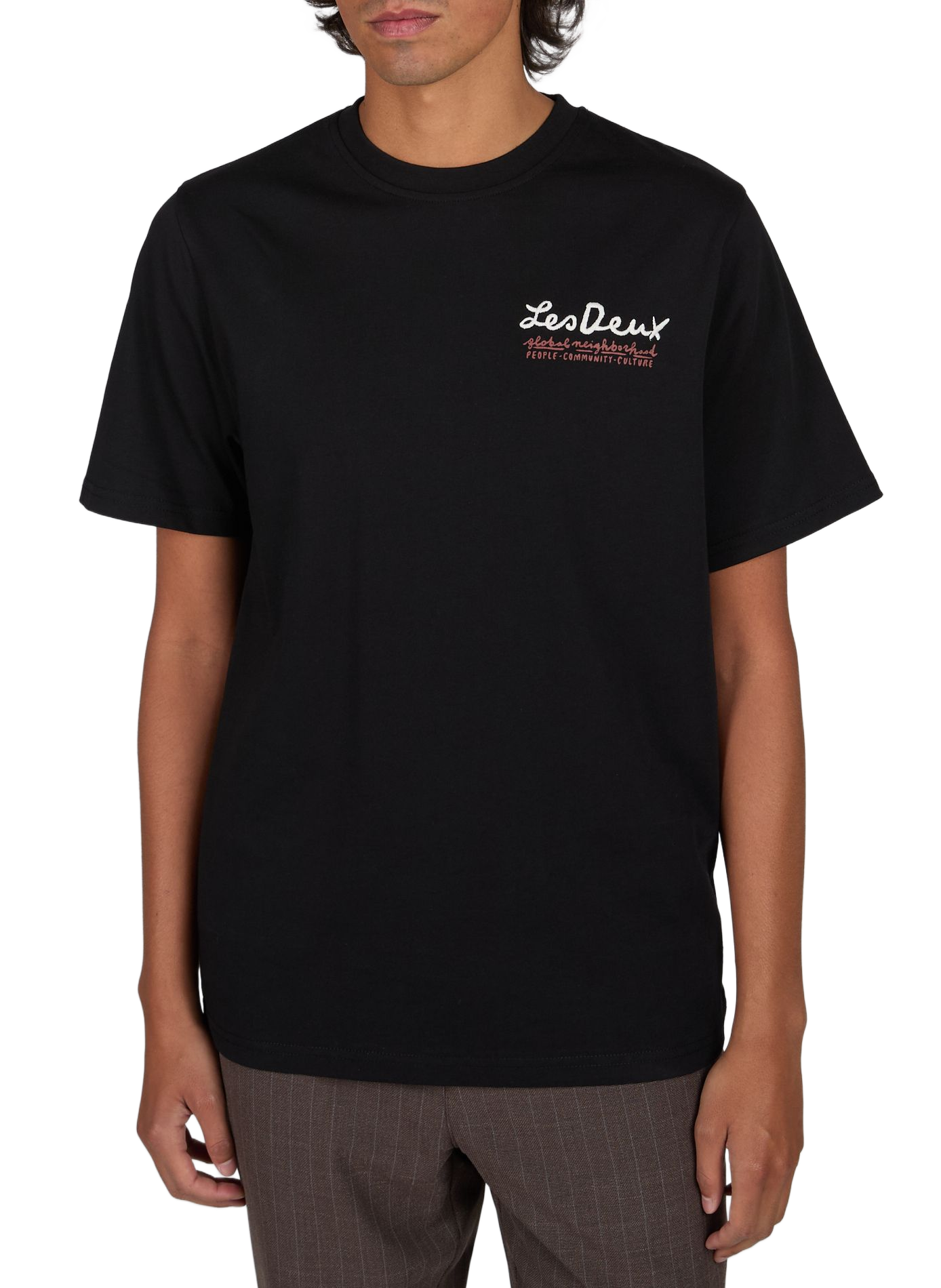 Gerades T-Shirt mit gesticktem Muster aus Baumwolle LES DEUX Schwarz