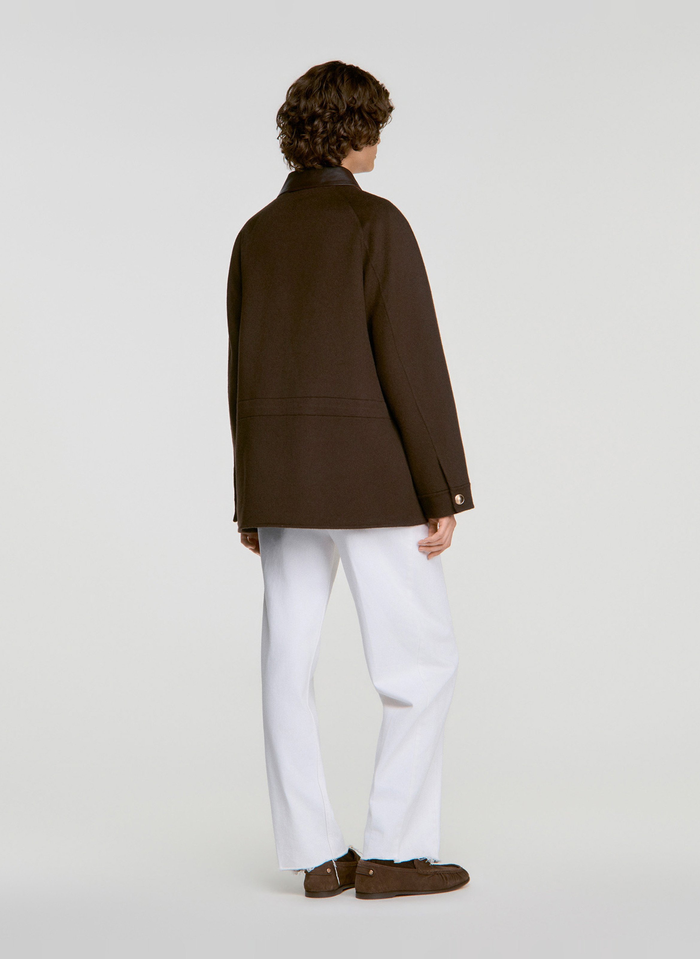 Manteau col classique en laine SANDRO Marron