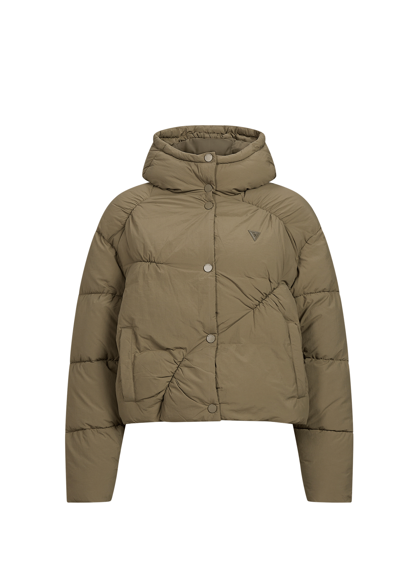 Solid straight hooded puffer coat GUESS Beige
