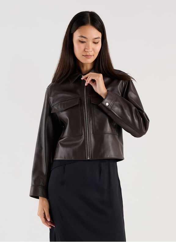 Cropped leather jacket Brown by SAISON 1865 SAISON 1865 Cropped leather jacket Brown