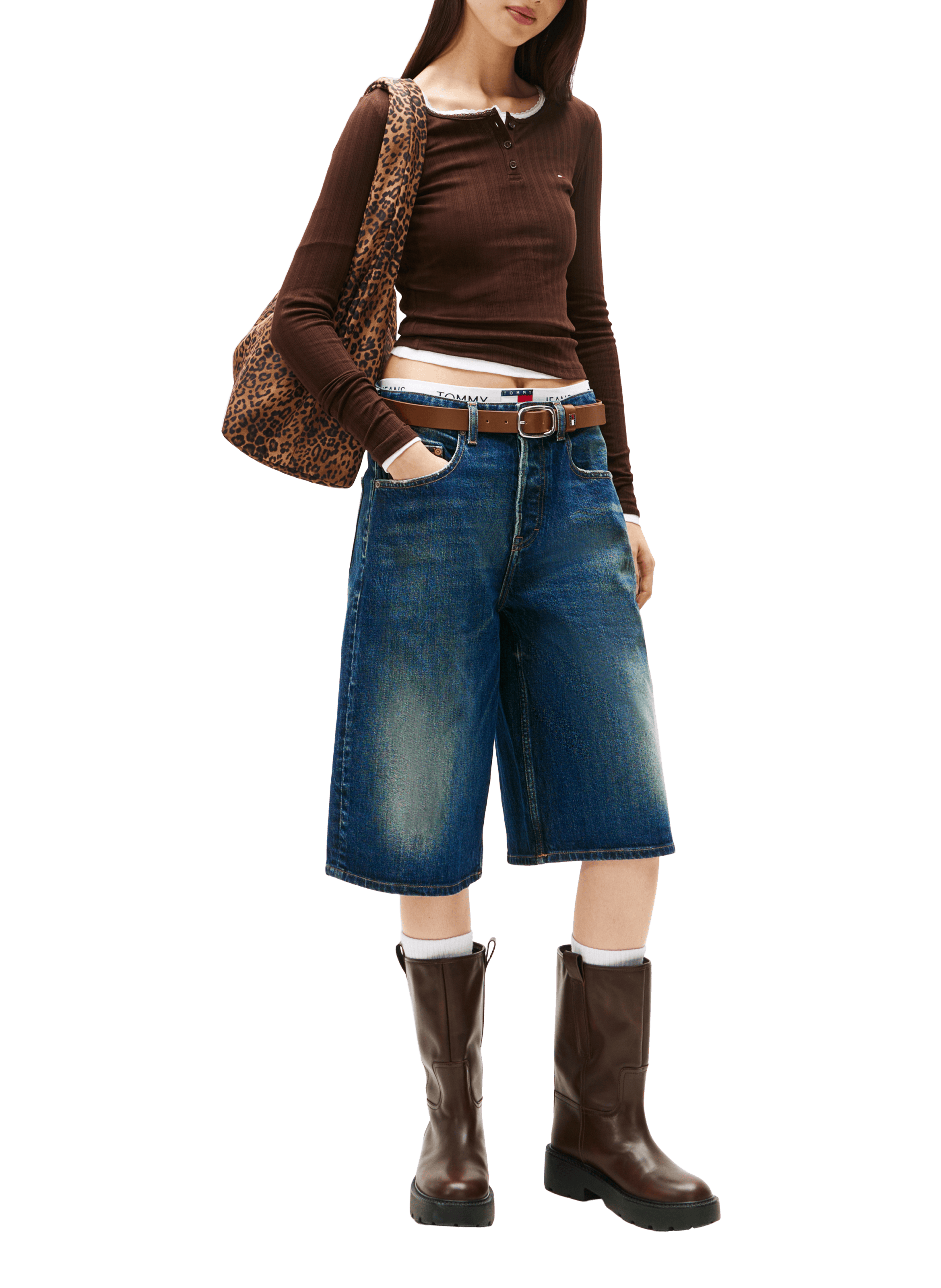 Fitted logo T-shirt TOMMY HILFIGER Brown