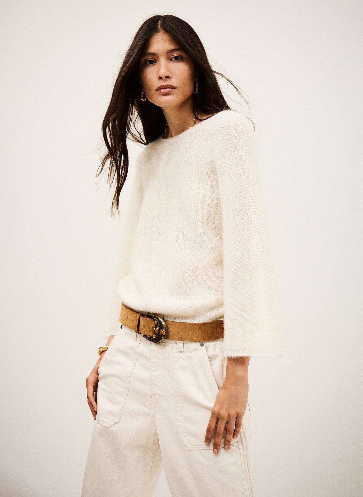 Pull droit col rond en maille isaac BA&SH Beige