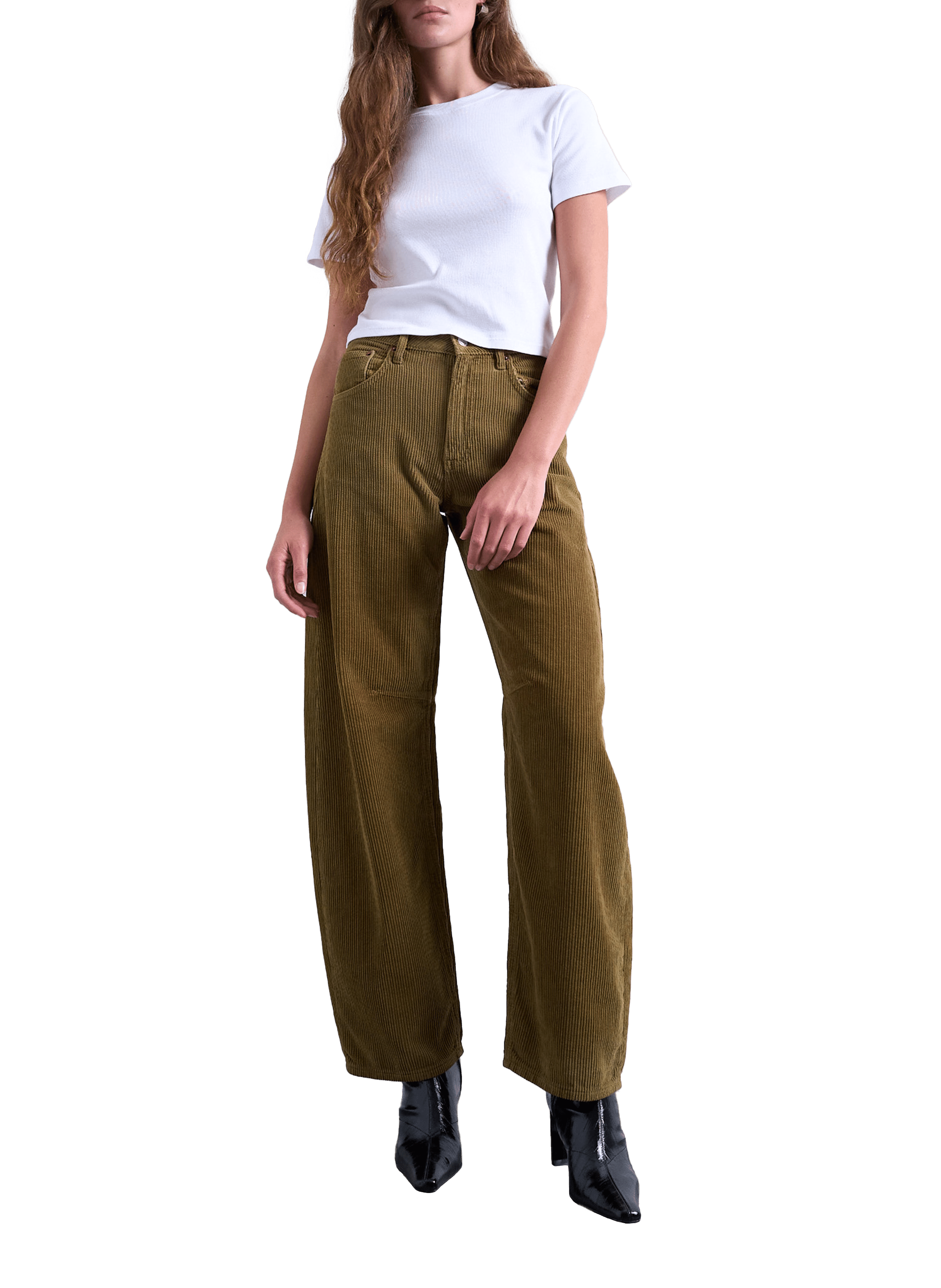 Jean velours côtelé large en coton TOPSHOP Marron