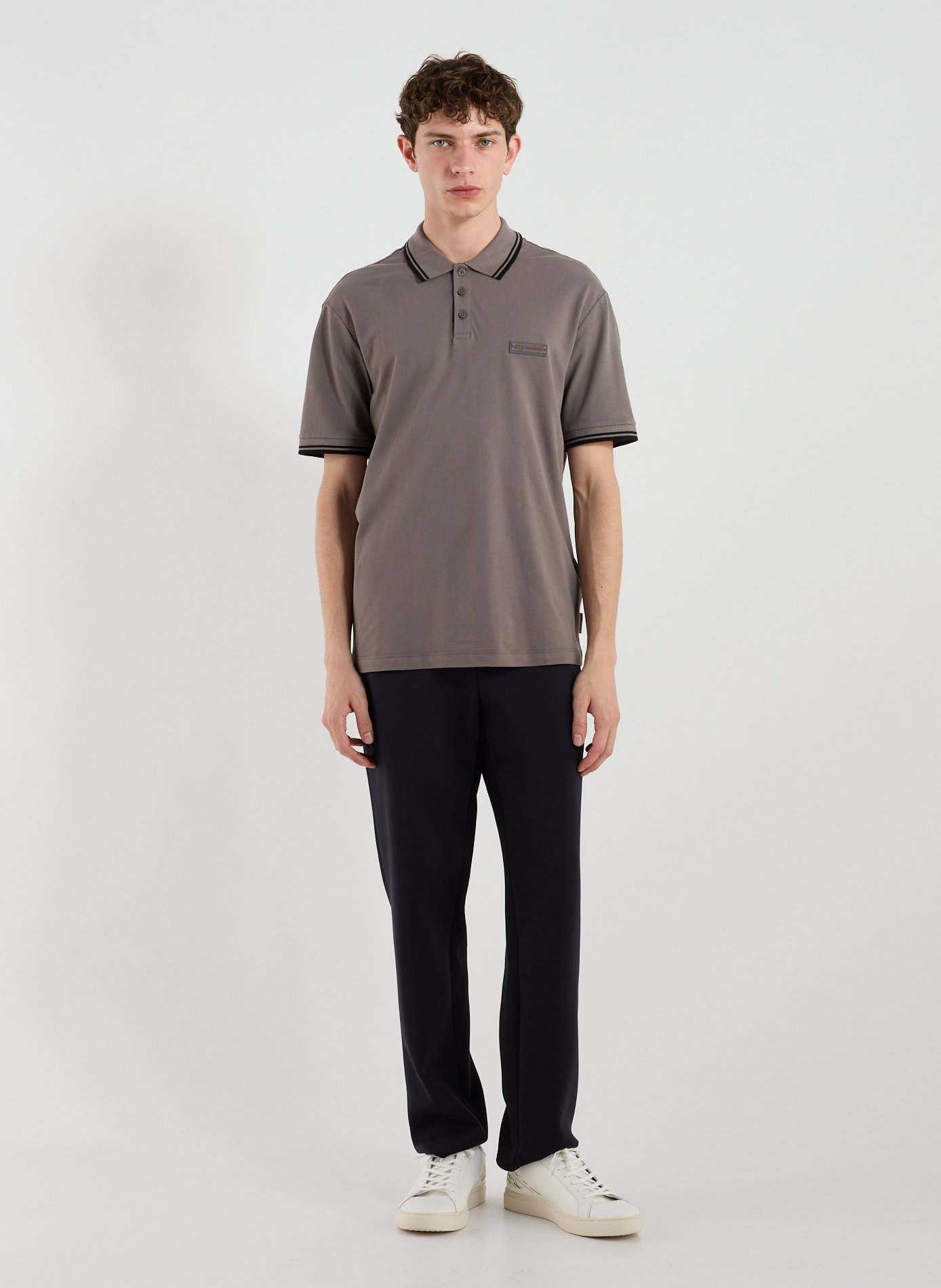Piqué cotton polo with contrasting piping ARMANI EXCHANGE Brown