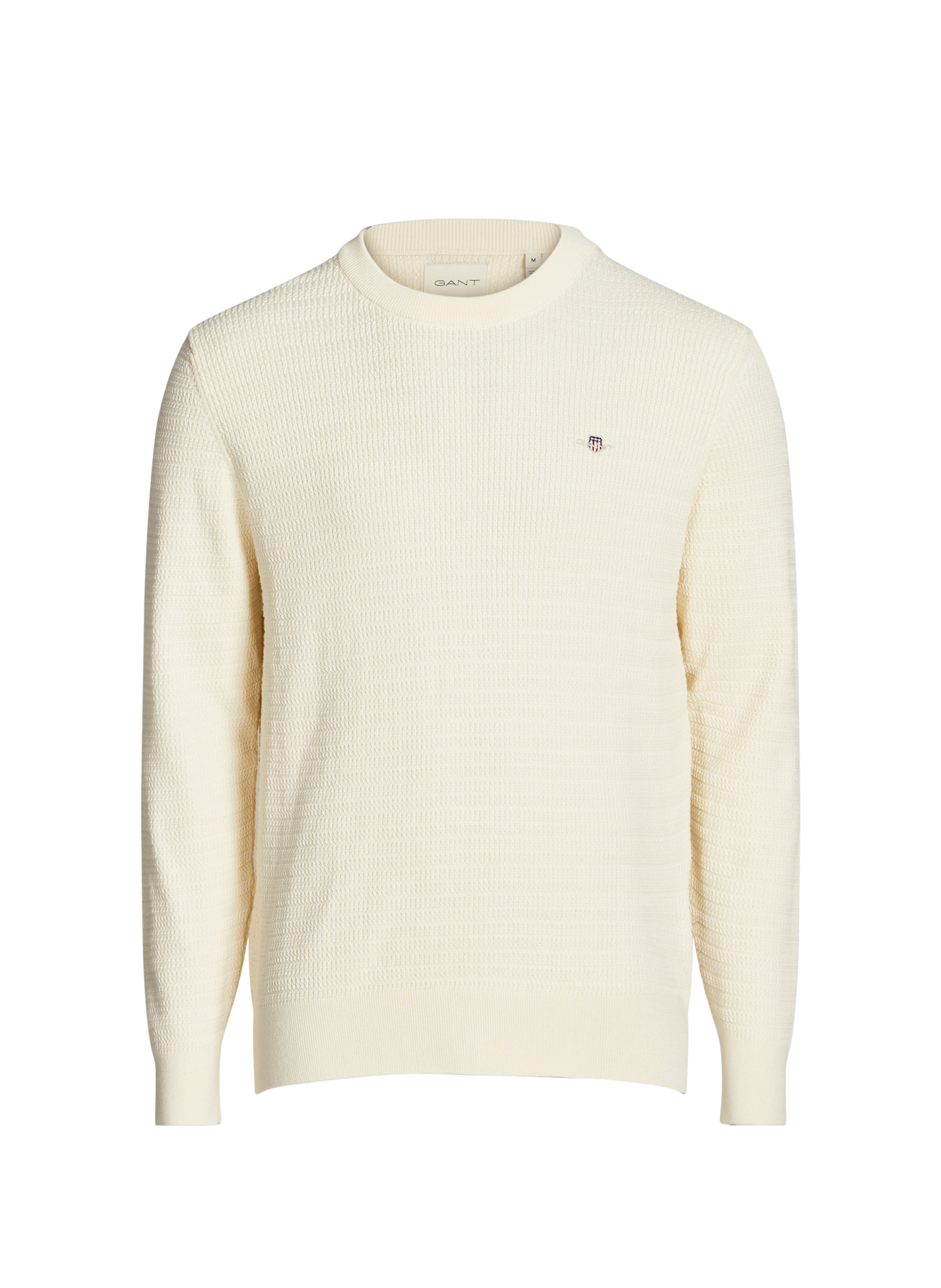 GANT Round-neck ribbed knit cotton sweater Beige