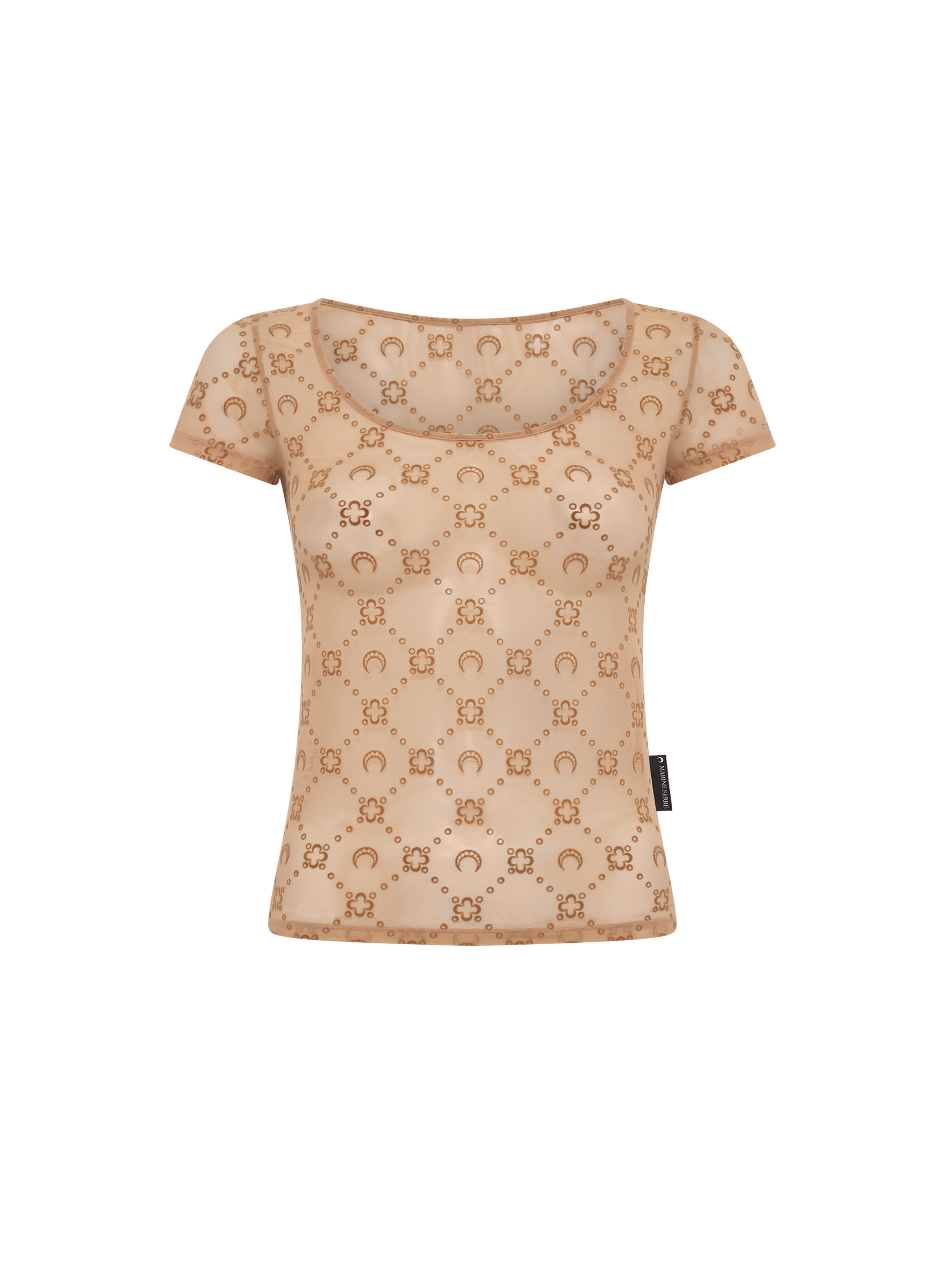 Top col rond manches courtes moonogram mesh floqué MARINE SERRE Beige
