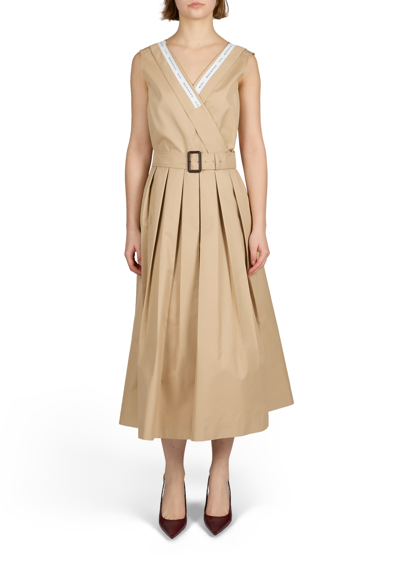 Robe midi sans manches en gabardine de coton MAX MARA WEEK END Beige