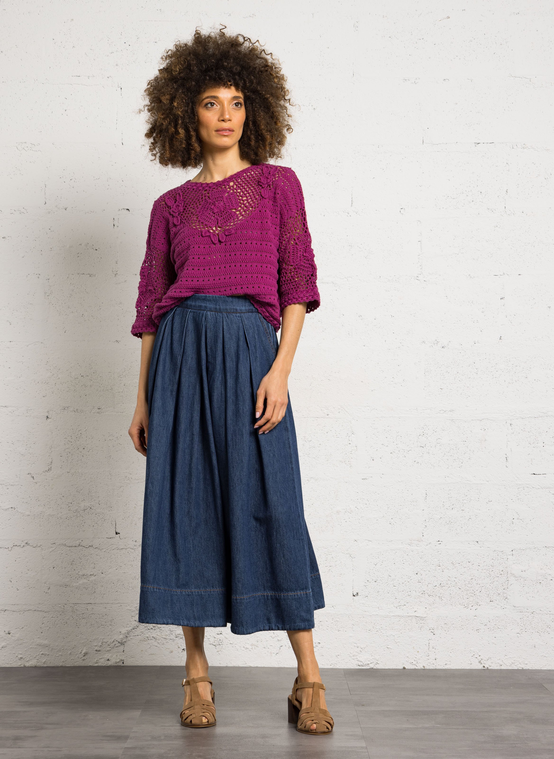 Jupe midi évasée en coton oxane MAISON 123 Bleu