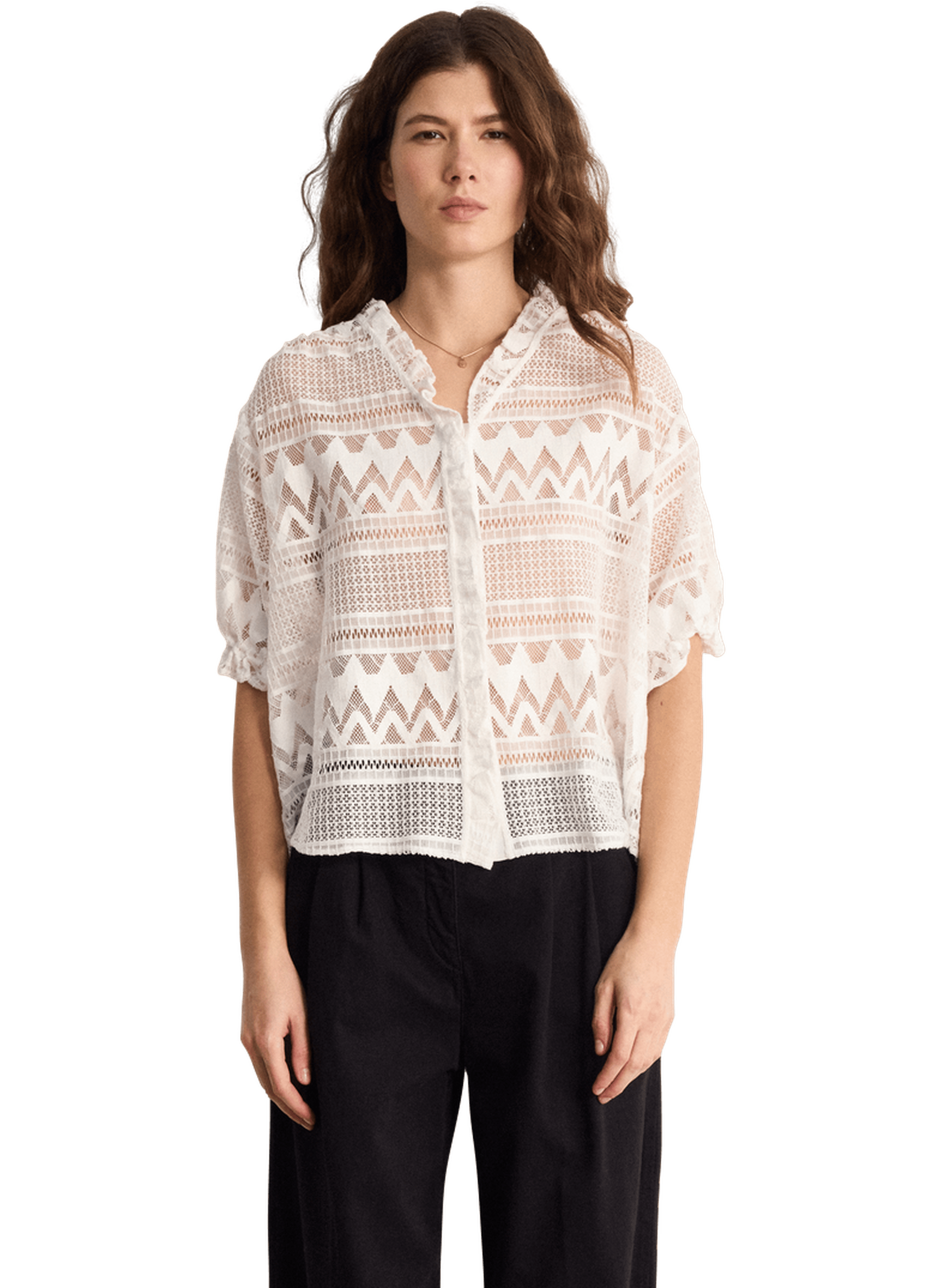 Chemise en dentelle à manches courtes - camie PABLO Blanc