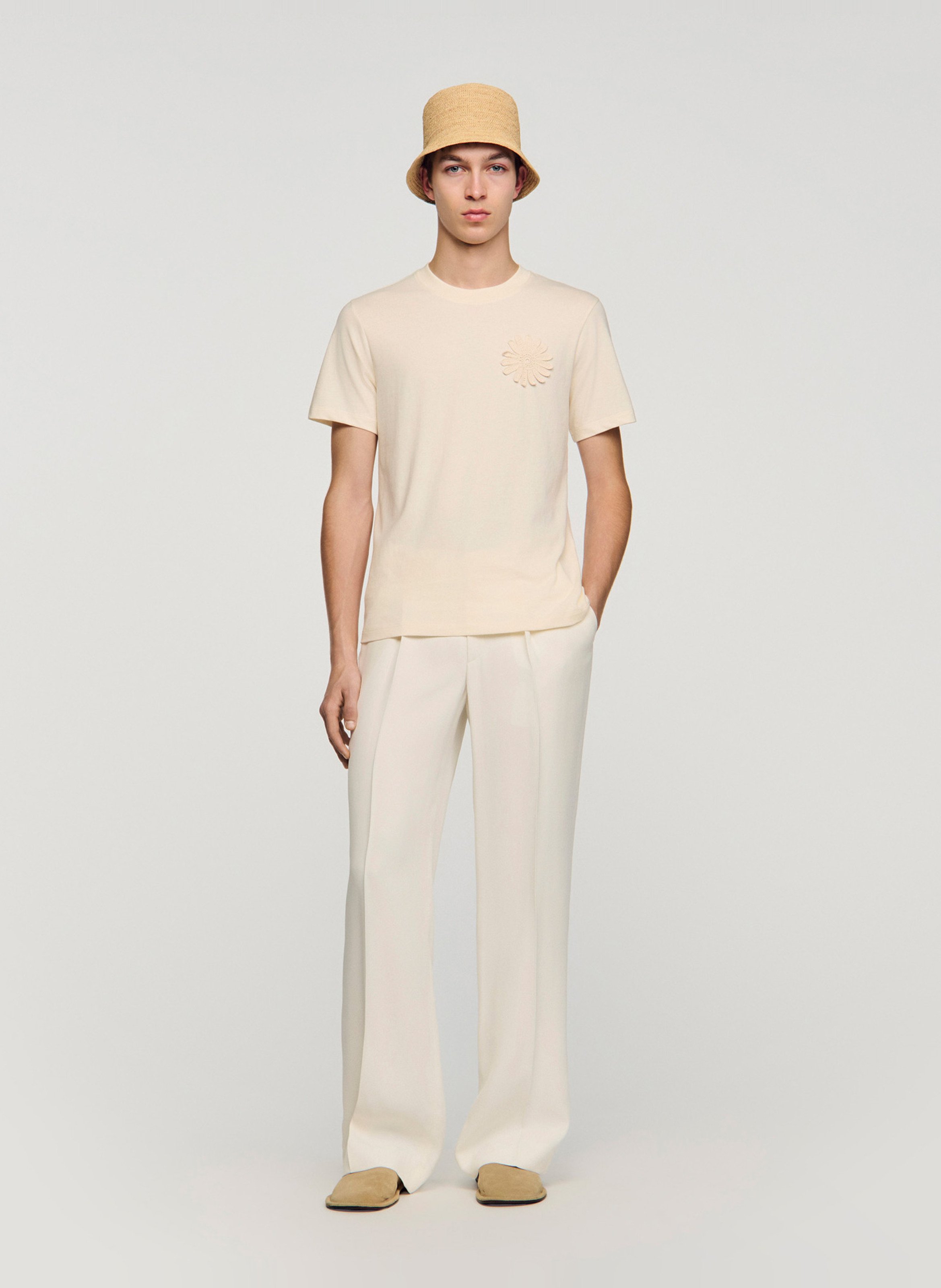 Tee-shirt droit col rond en coton SANDRO Beige