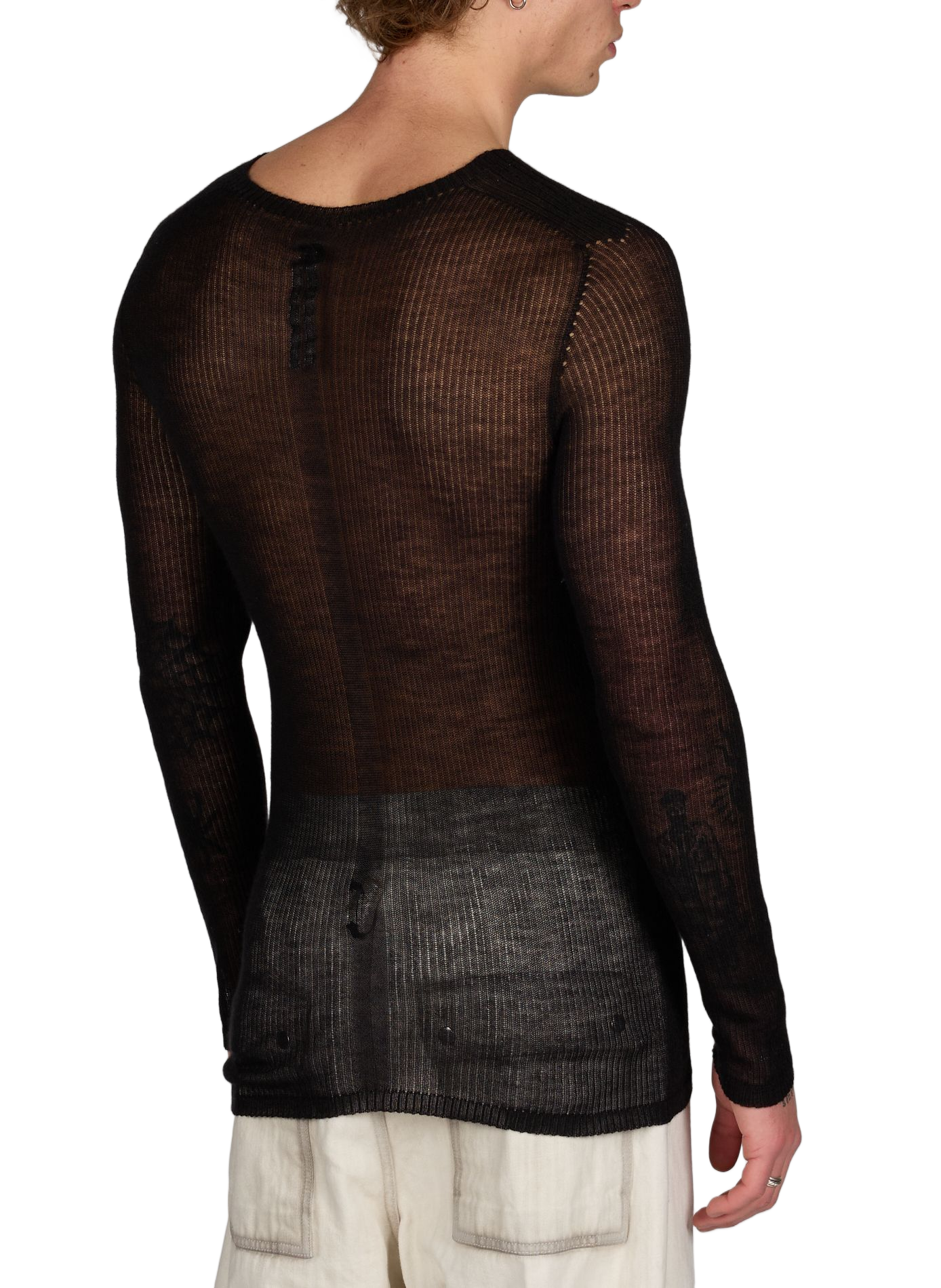 Long-sleeve top in transparent cashmere knit. RICK OWENS Black