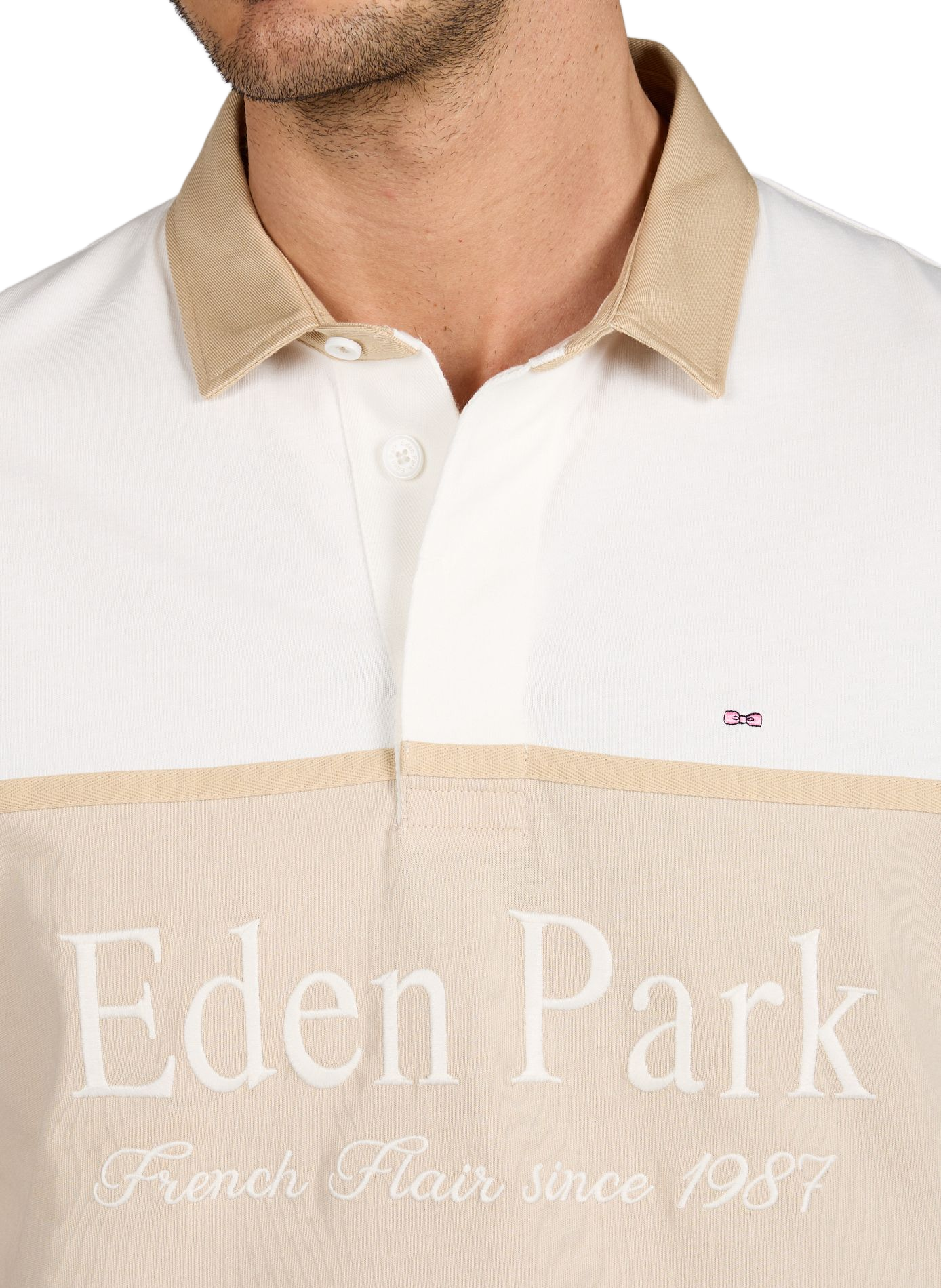 Polo broderie marque à manches courtes en coton EDEN PARK Bleu