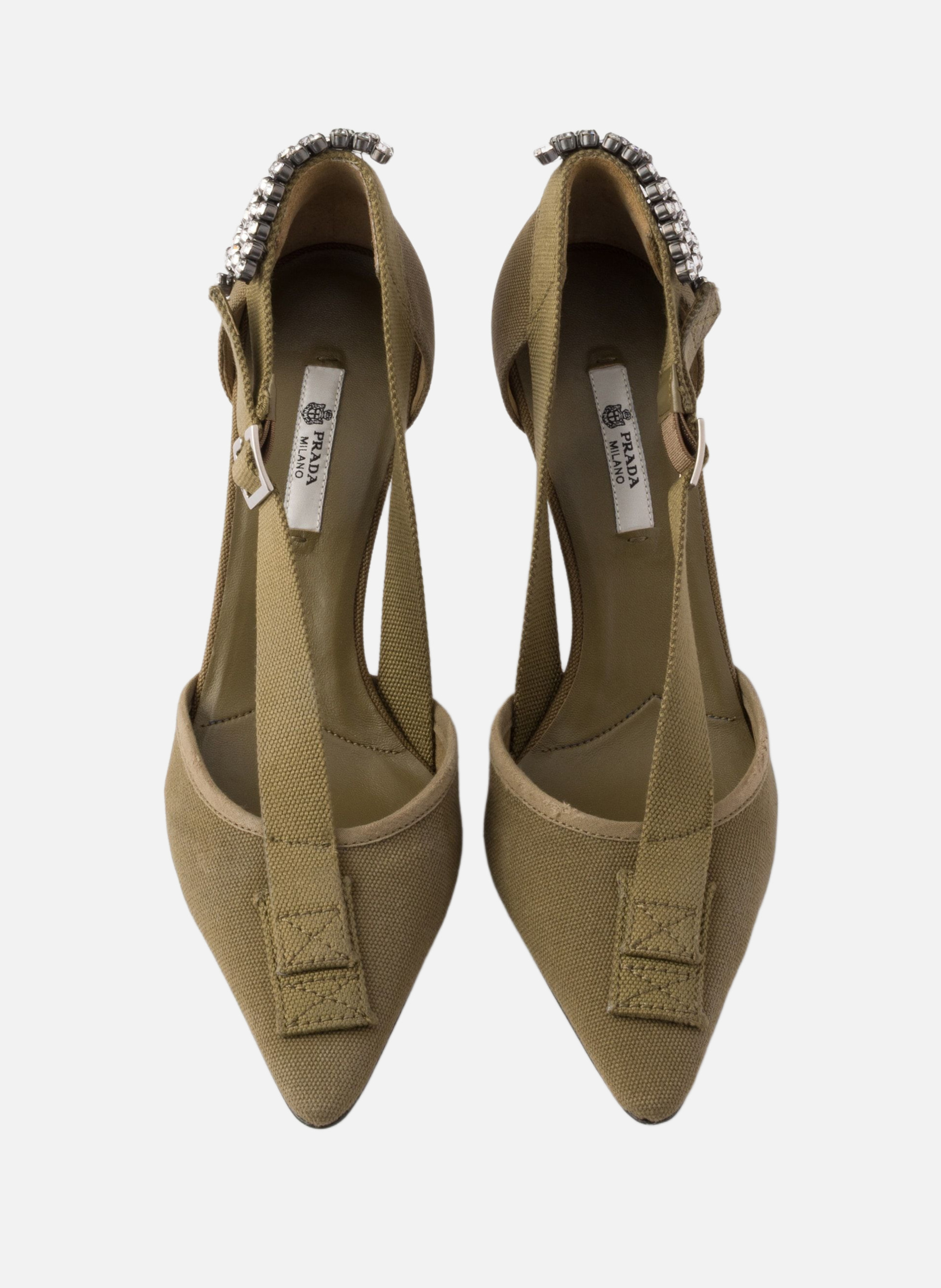Escarpins en toile ornés de cristaux PRADA Vert