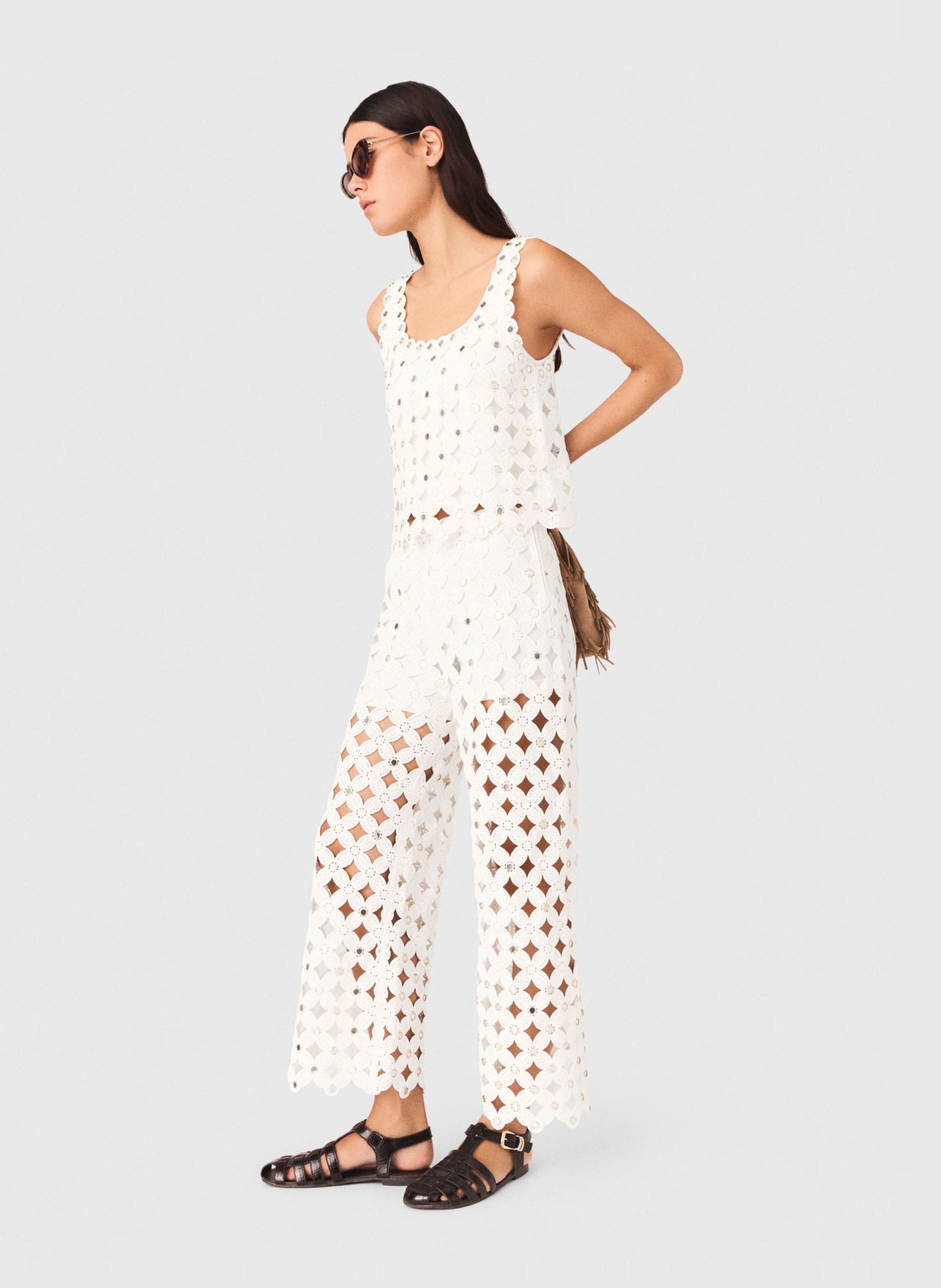 Pantalon évasé en crochet MAJE Blanc