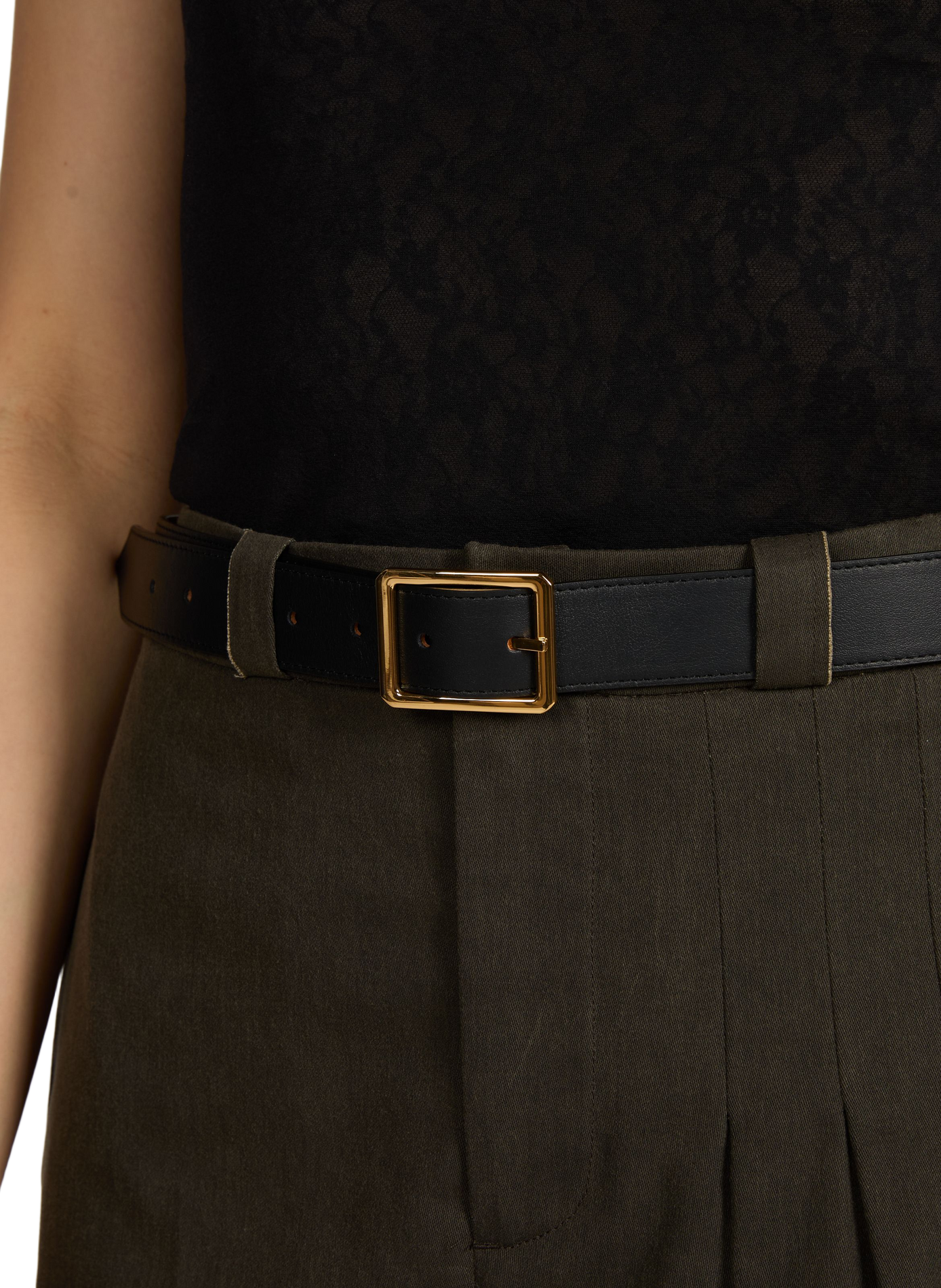 Rectangular buckle leather belt SAISON 1865 Black