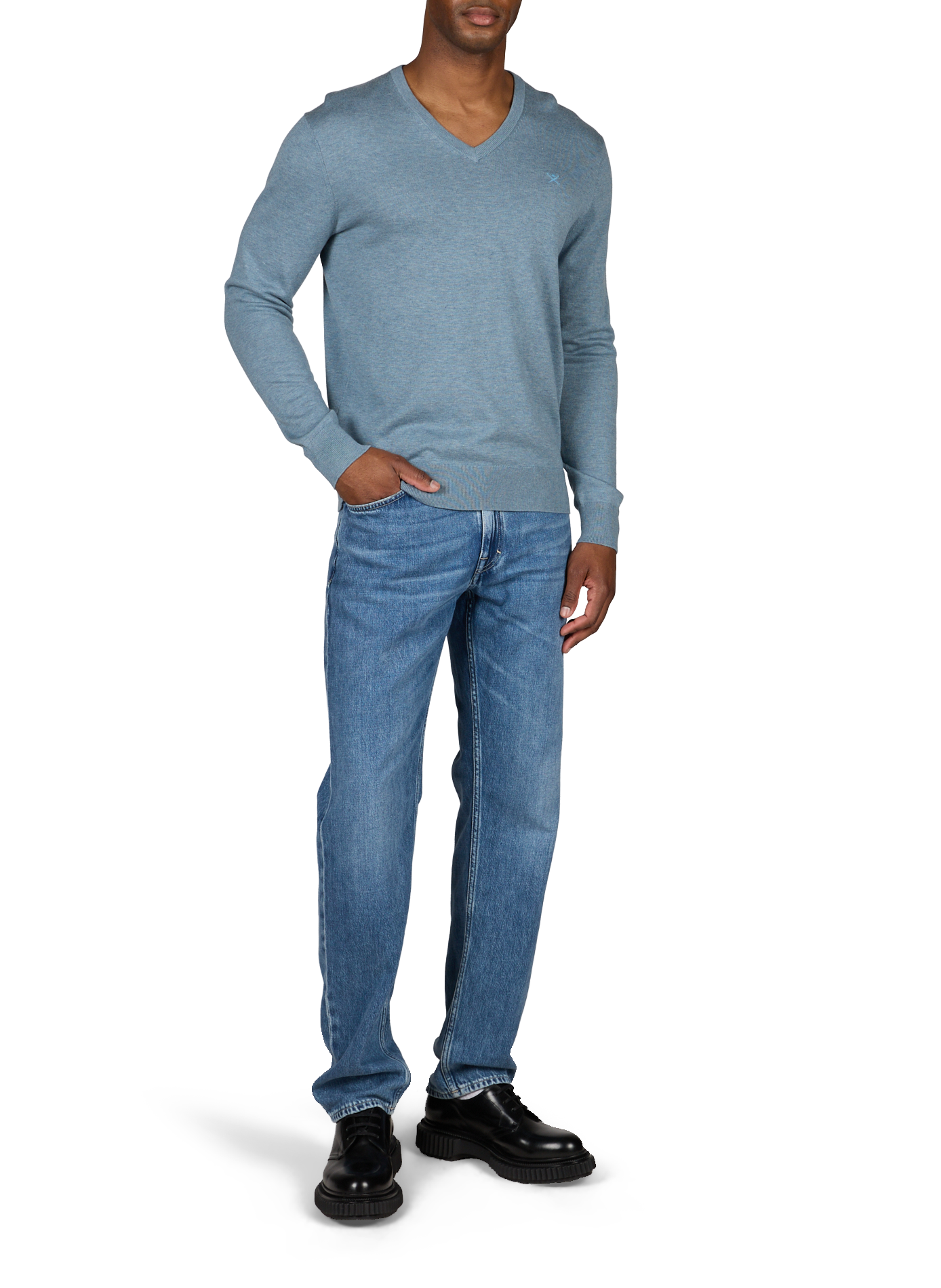 V-neck cotton and silk sweater HACKETT Blue