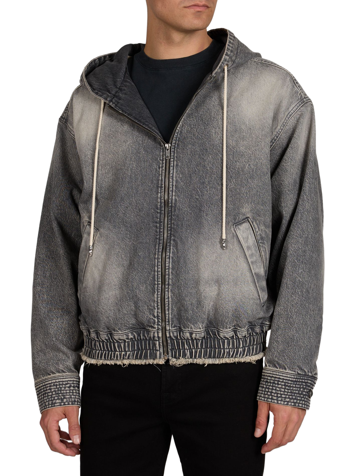 Sweat ample zippé en denim de coton CALEB Gris