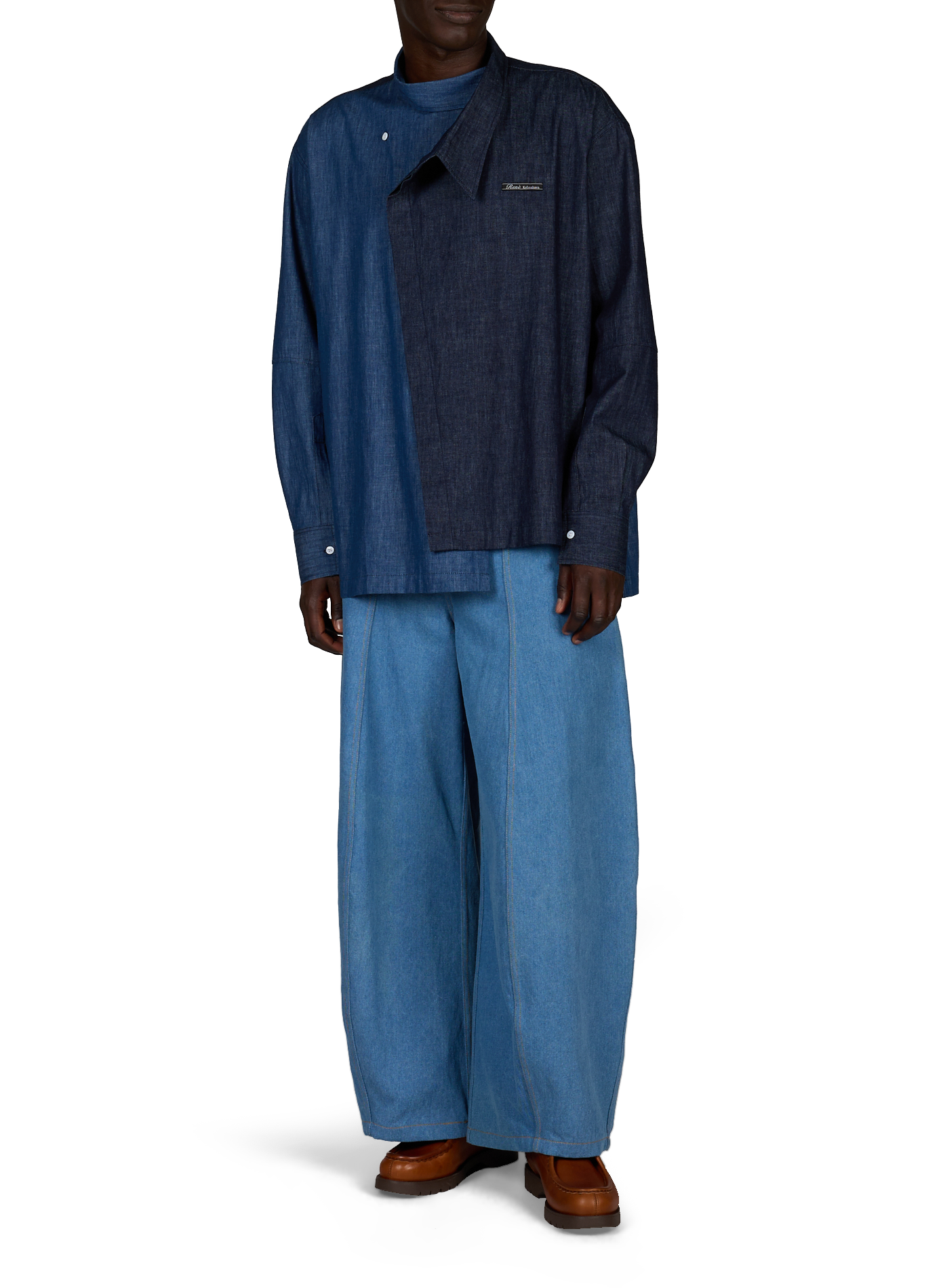 Camicia asimmetrica bicolore in cotone | Blu RENÈ Uomo