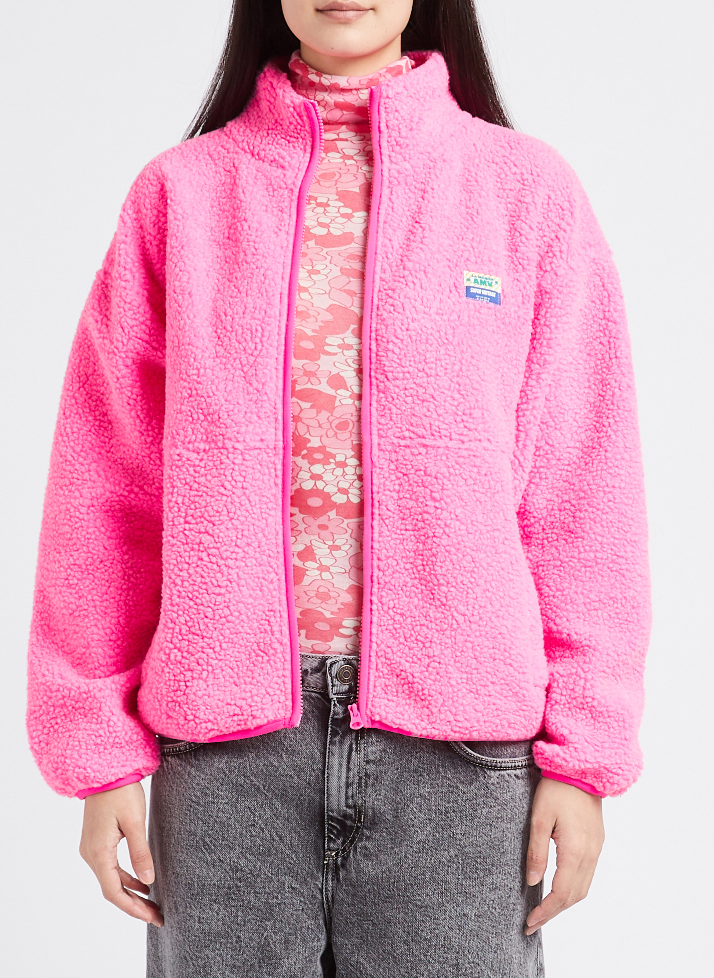 Veste ample zippée à col montant polaire hoktown AMERICAN VINTAGE Rose