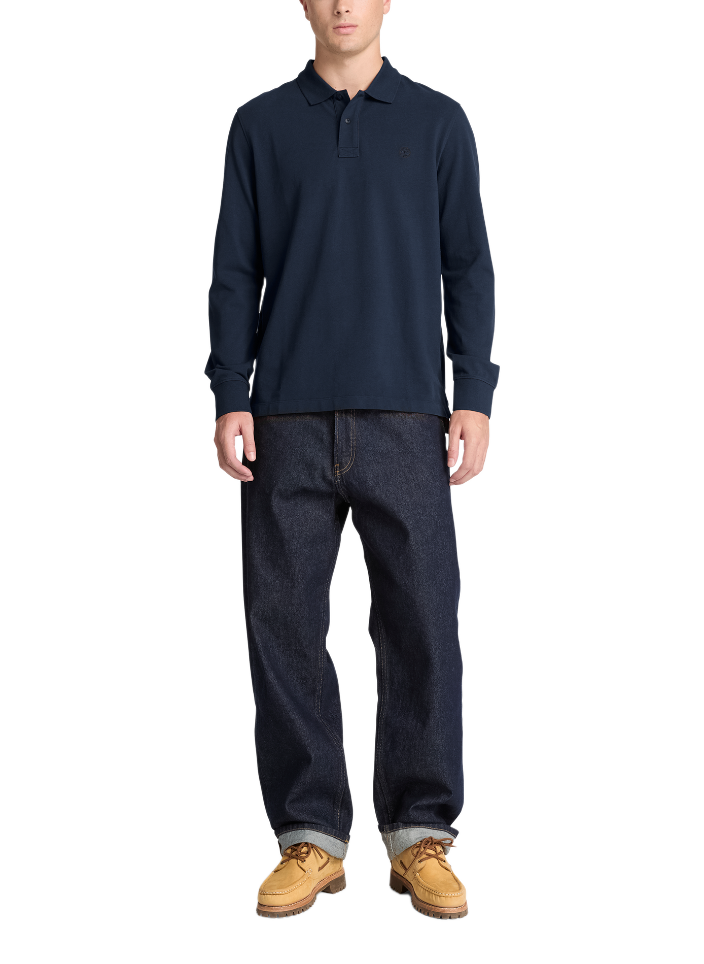 Straight fit long-sleeve cotton polo TIMBERLAND Blue