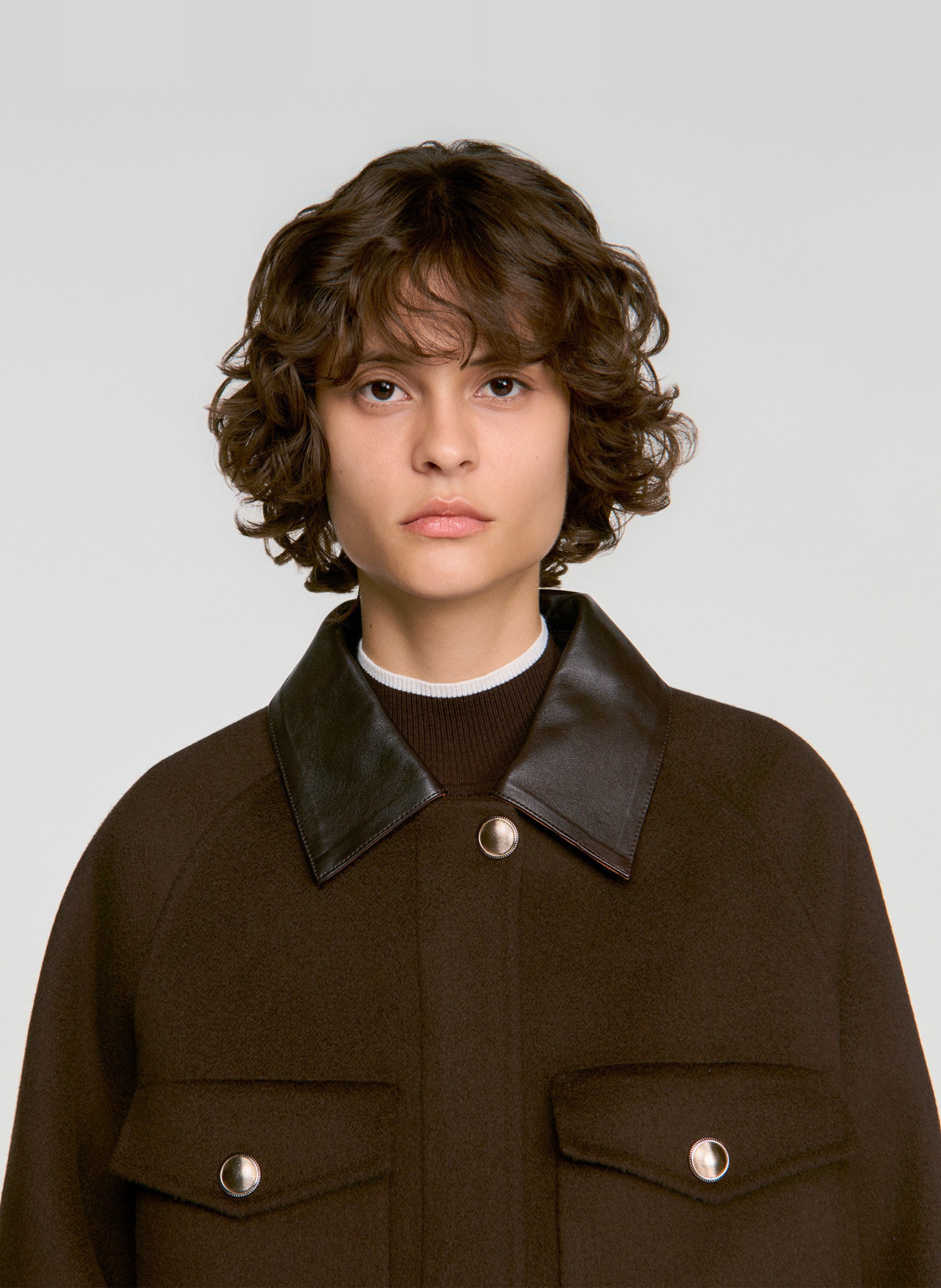 Manteau col classique en laine SANDRO Marron