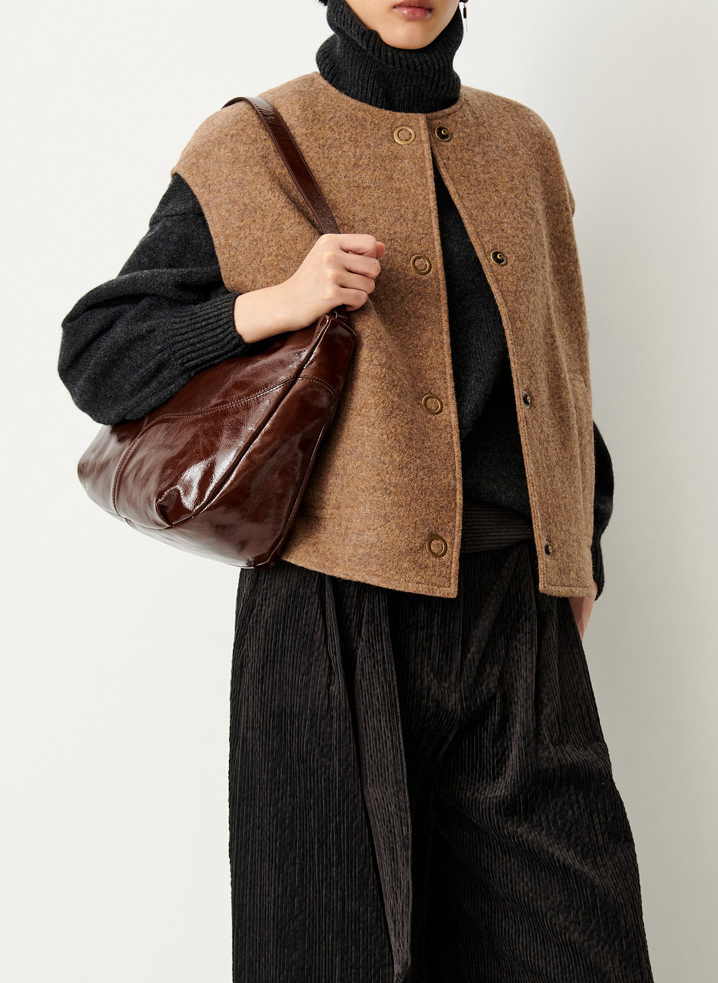 Veste droite col rond en laine hanzo SESSUN Beige