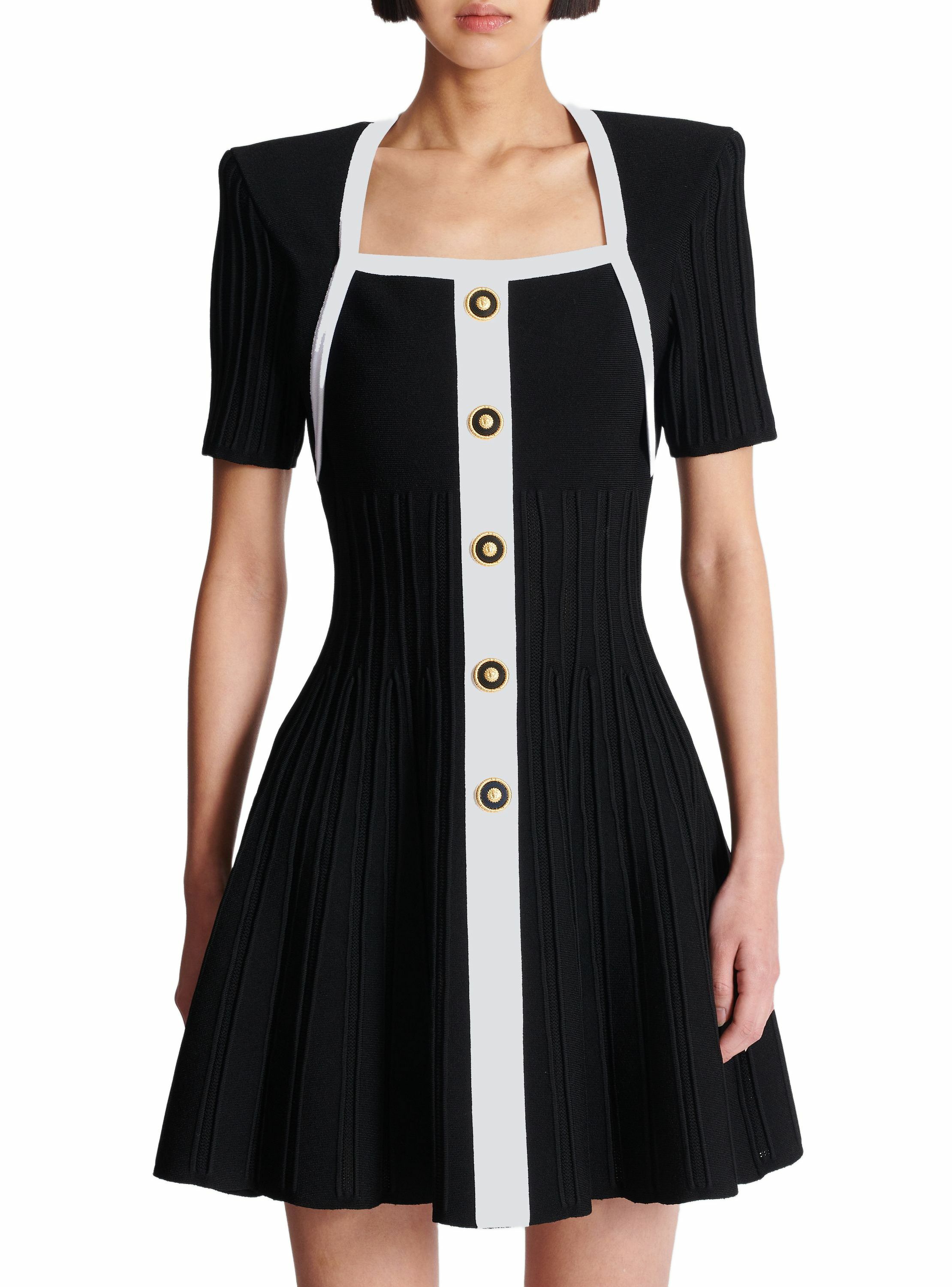 Robe bicolore évasée en maille BALMAIN Noir