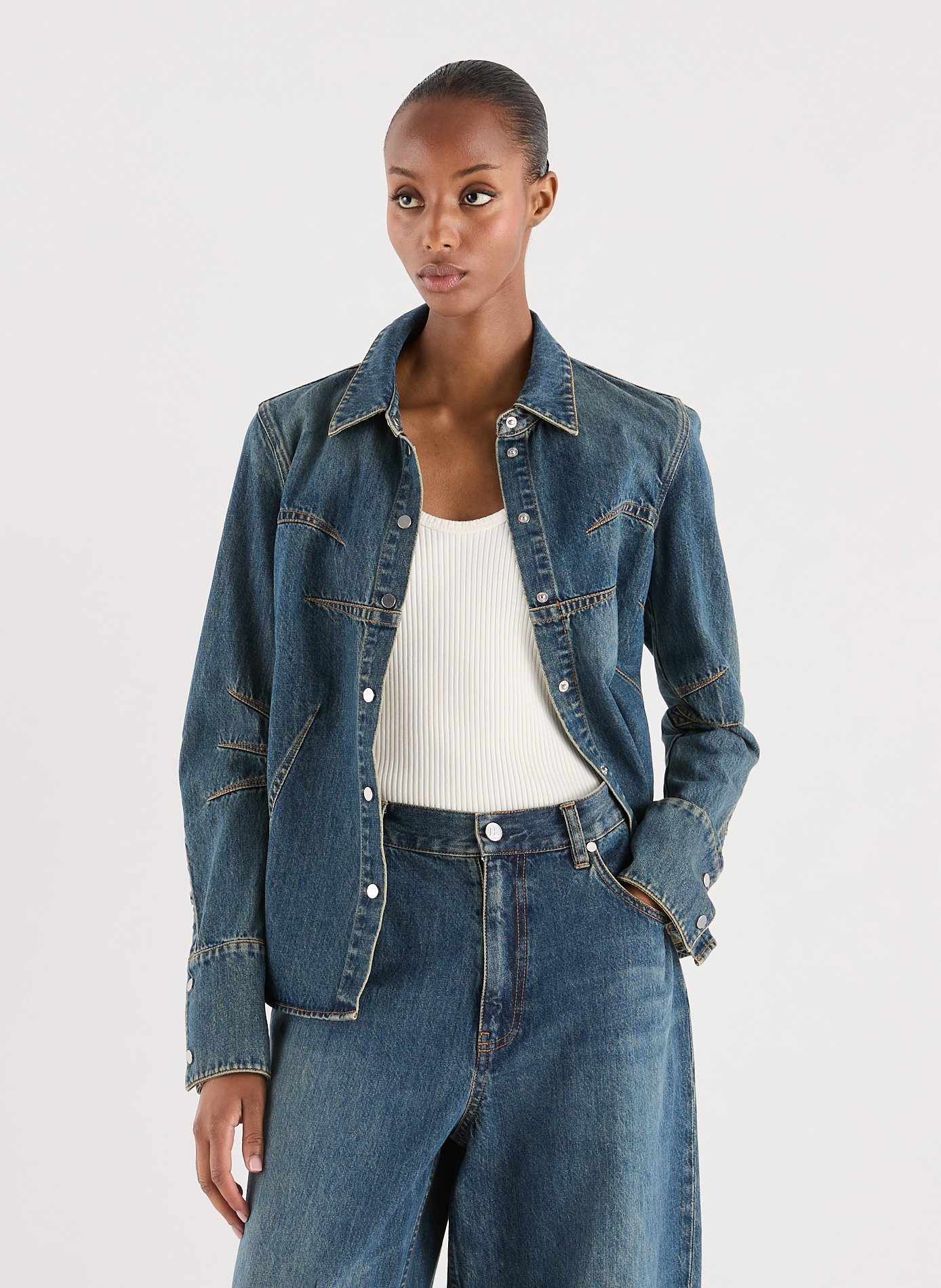Cotton denim bustier shirt HELMUT LANG Blue