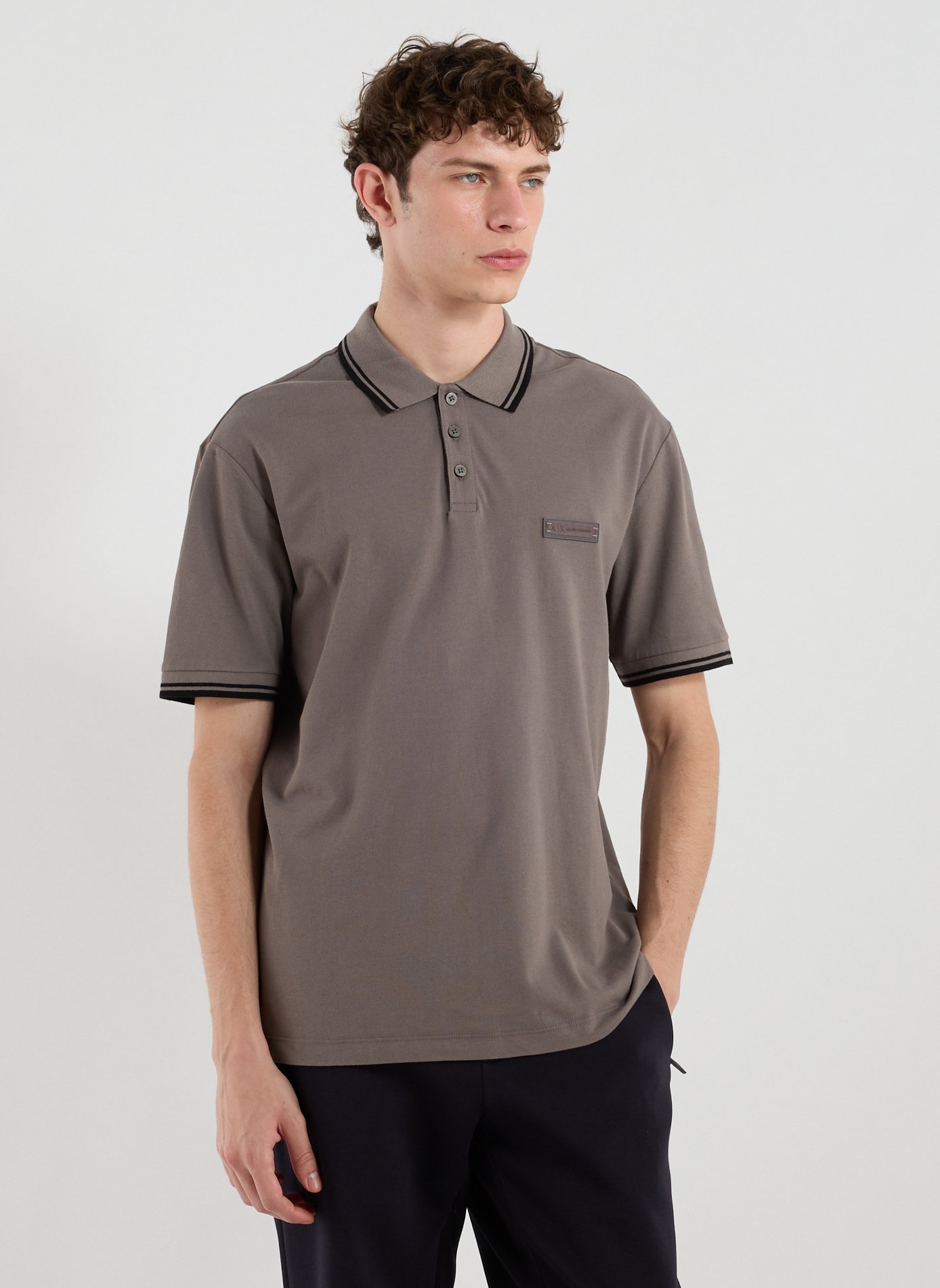 ARMANI EXCHANGE Polo en coton piqué à passepoils contrastés  Marron