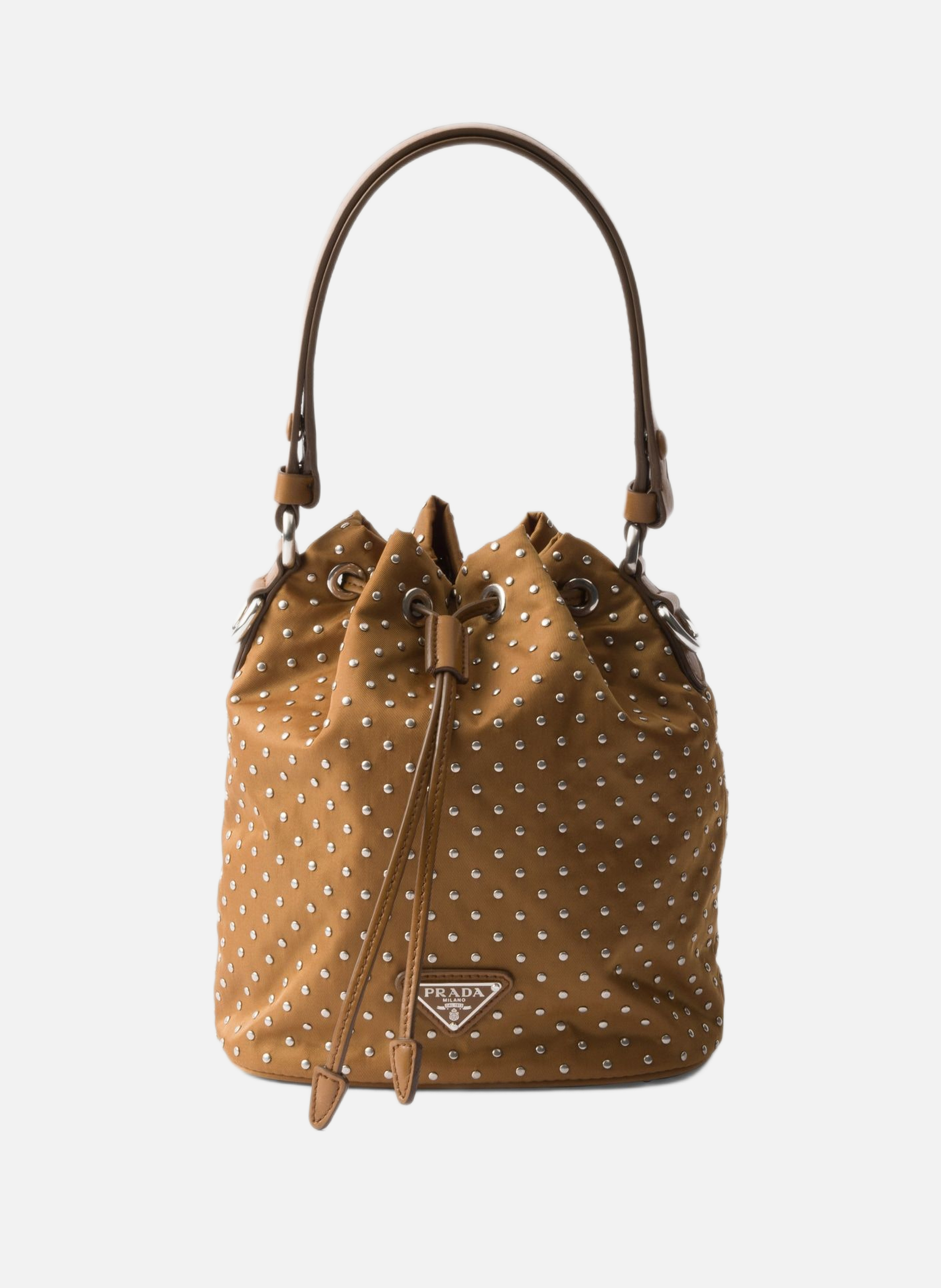 PRADA Mini sac en re-nylon avec clous Marron