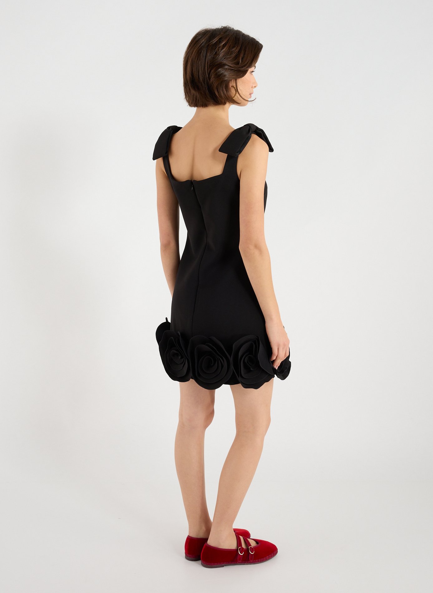 Square Neck Short Dress SELF PORTRAIT Black