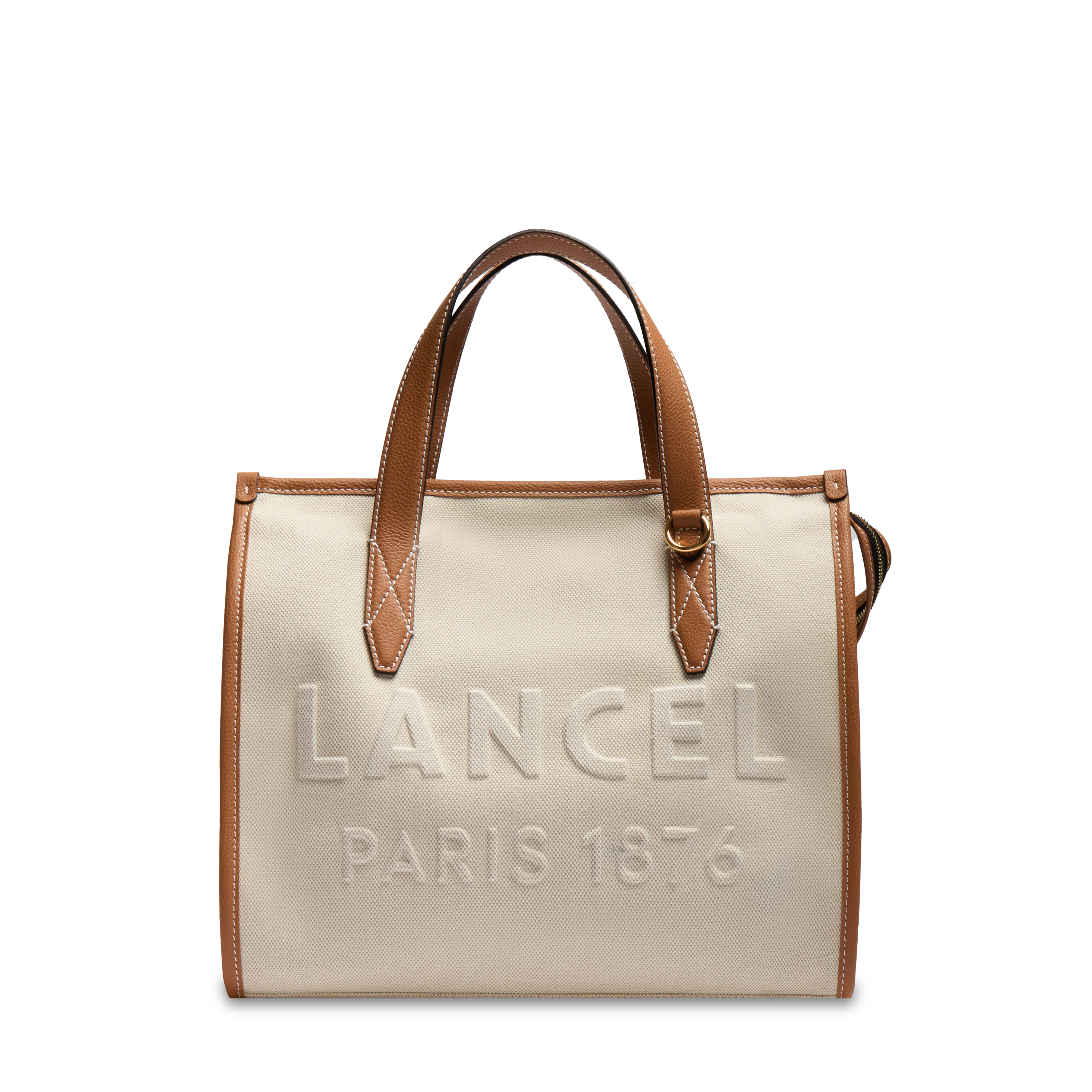 Sac cabas zippé m double porté jour de lancel en coton LANCEL Marron