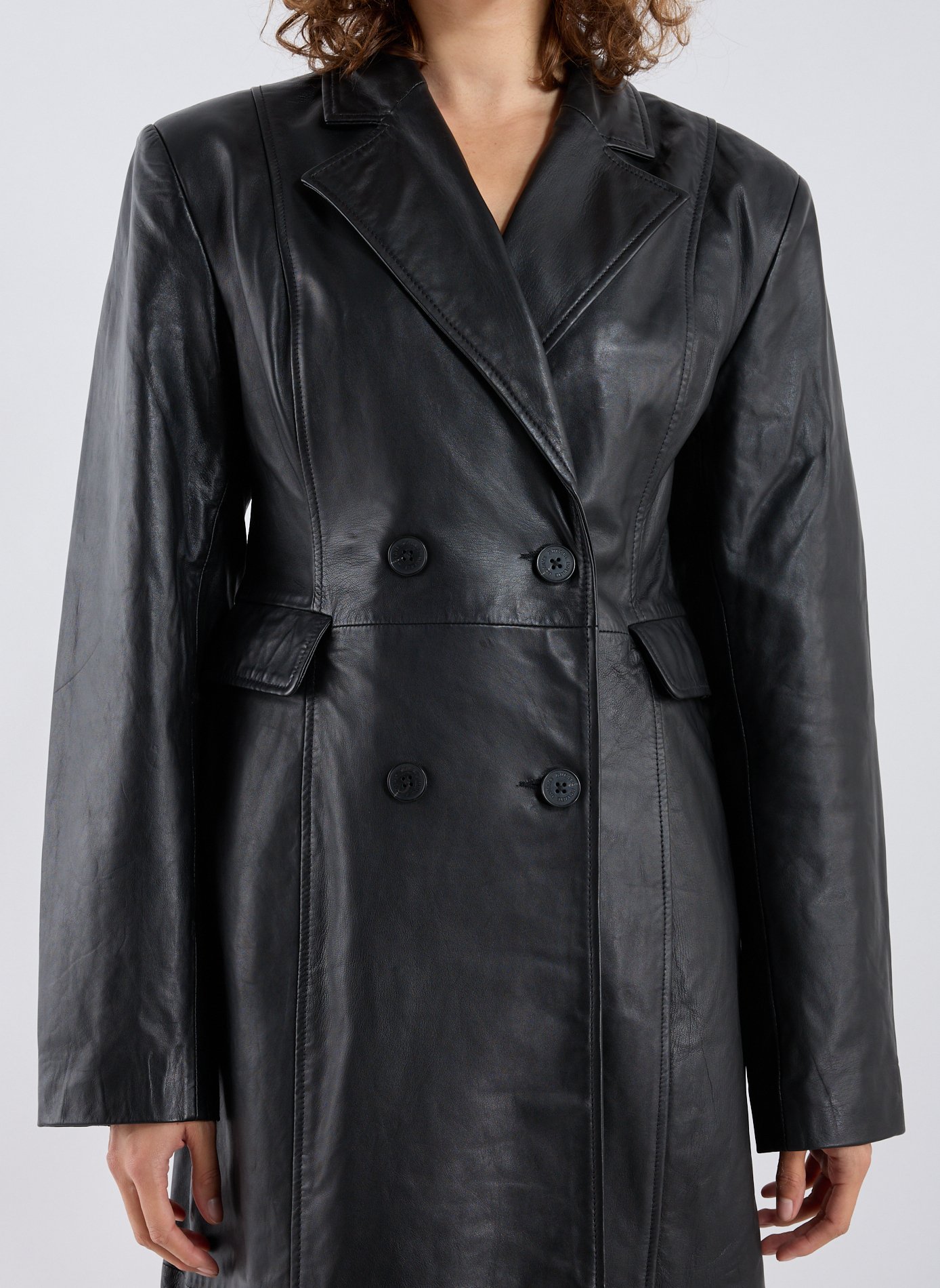Manteau col tailleur en cuir ROTATE Noir