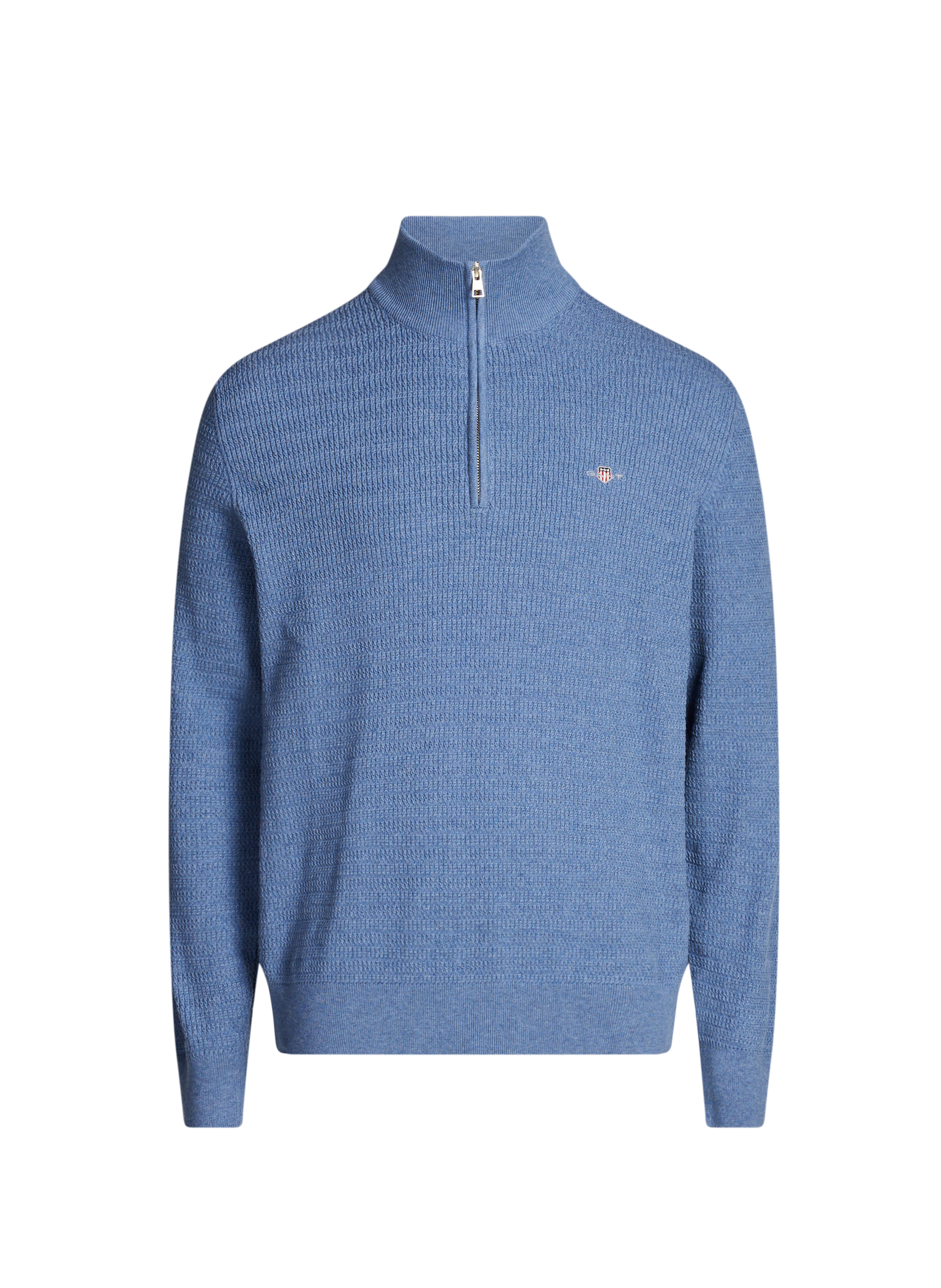 GANT Ribbed knit high-neck zip-up cotton sweater Blue