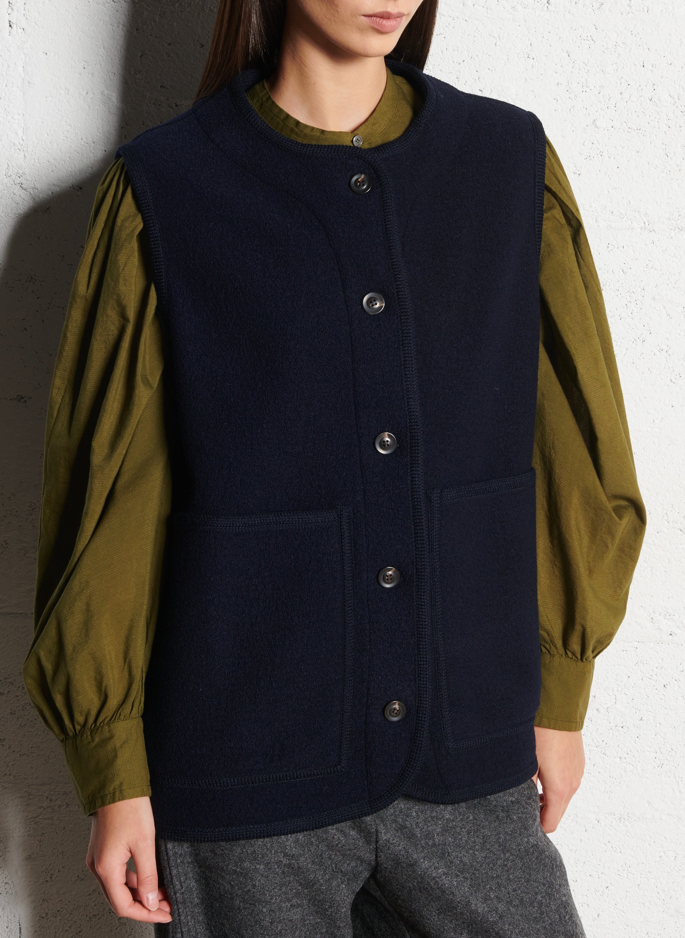 Blouson col rond en laine chicago SOEUR Bleu