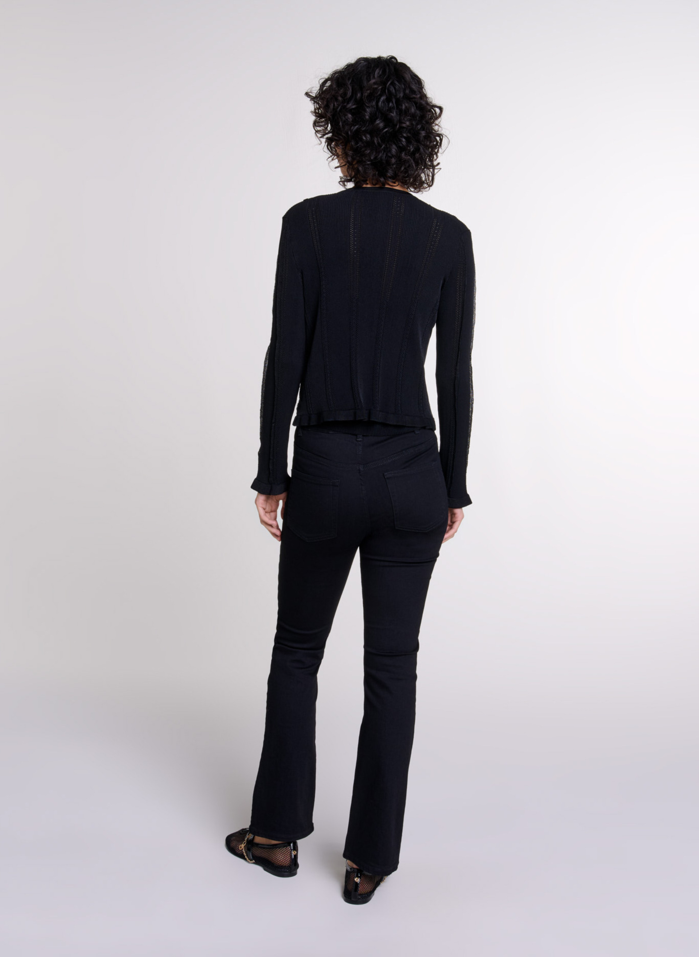 Cardigan droit col rond en maille ajourée MAJE Noir